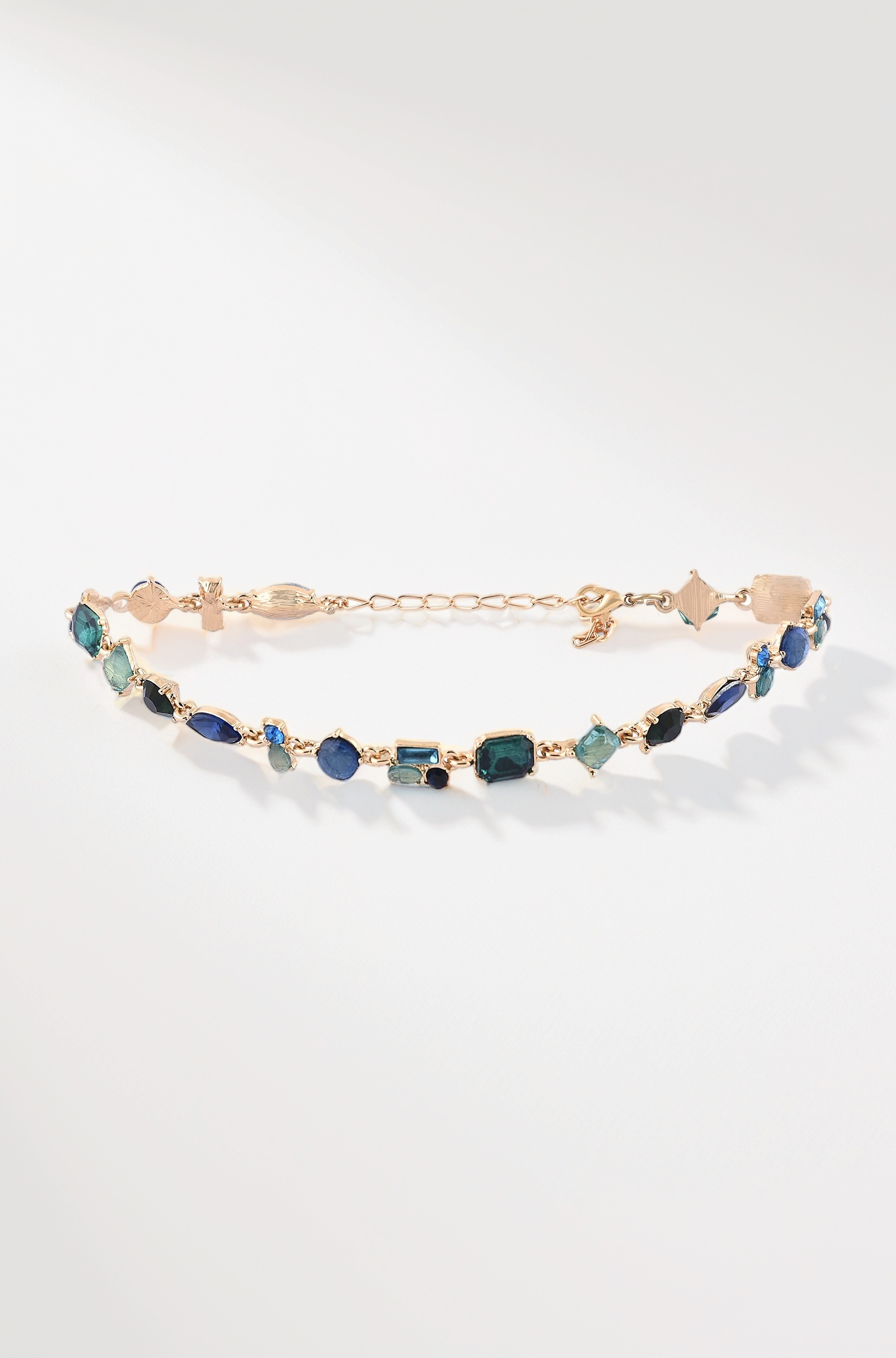 Green & Blue Dazzling Stones Embellished Contemporary Necklace For Women-ZPFK15164