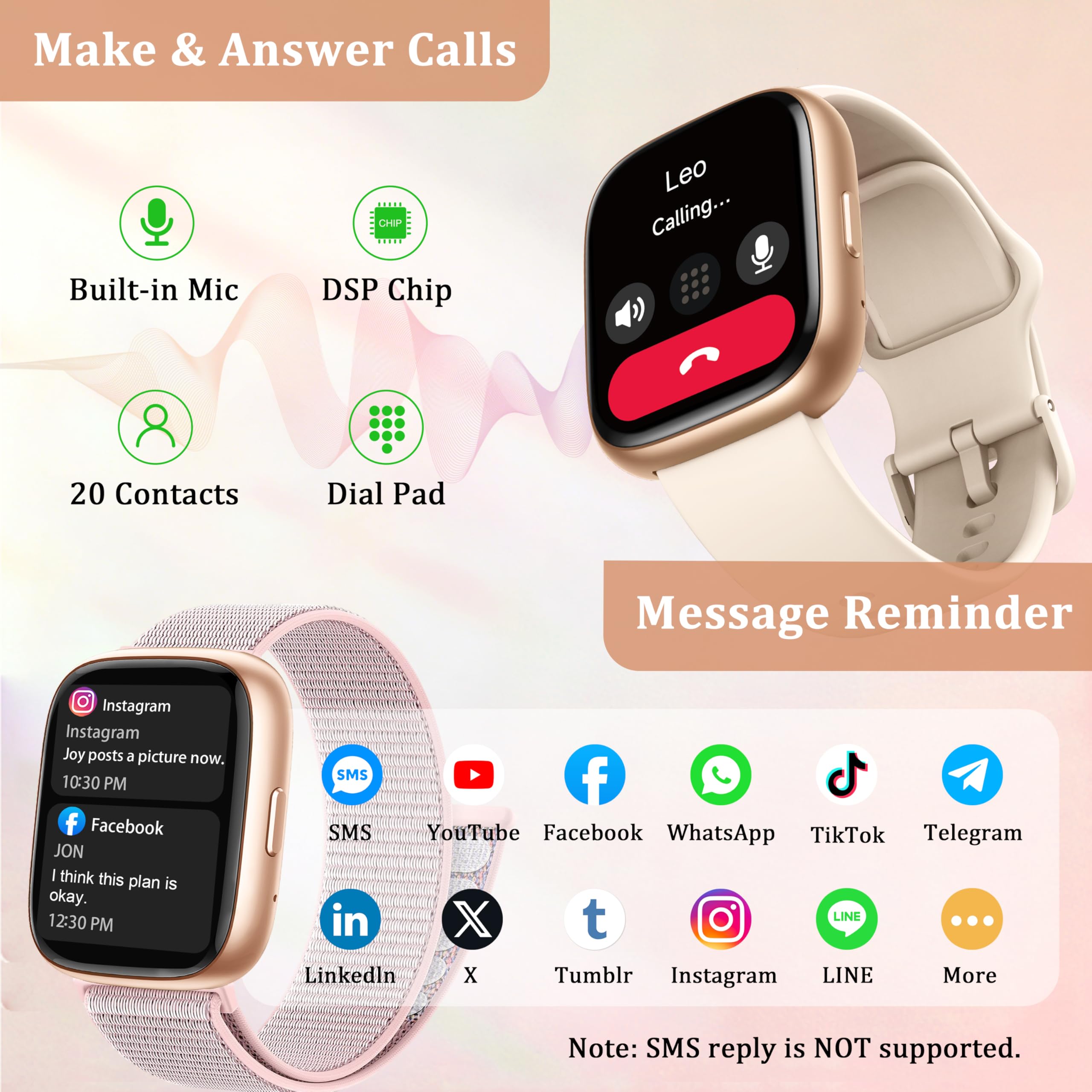 Smart Watch per donne e uomini, smartwatch 2026 [2 cinturini, cassa da 44 mm], orologio fitness tracker da 1,8 pollici Alexa integrato, per fare e rispondere alle chiamate, monitoraggio dello stress
