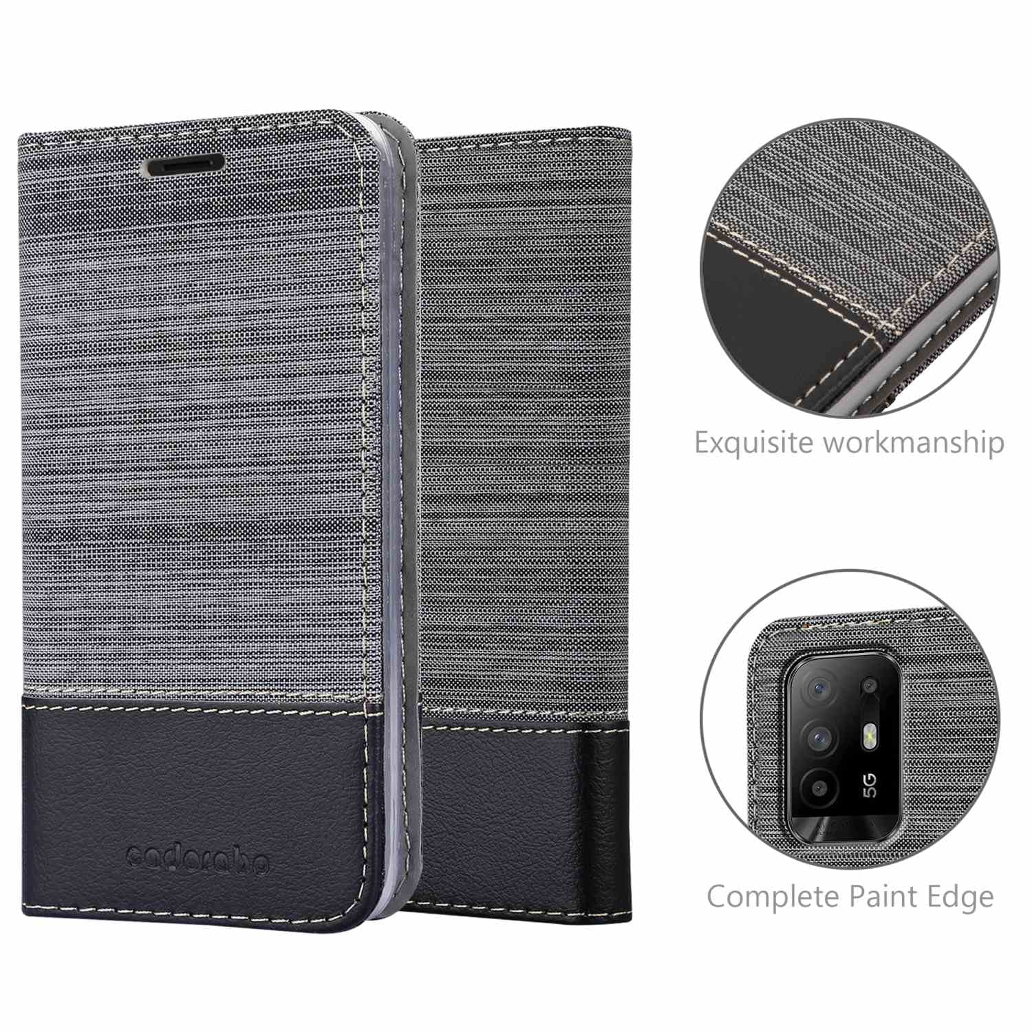 Cadorabo Custodia Libro compatibile con Oppo A94 5G in GRIGIO NERO - con Vani di Carte, Funzione Stand e Chiusura Magnetica - Portafoglio Cover Case Wallet Book Etui Protezione