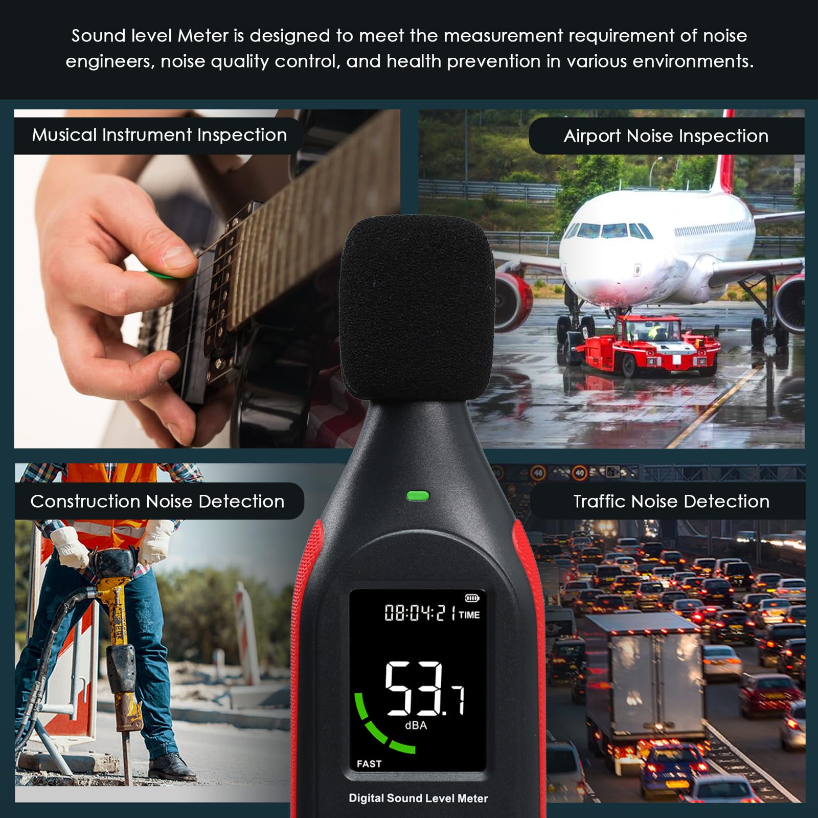 Decibel Meter Data Logger Sound Level Meter with 3-Color Display and Alarm — Amazon image 7