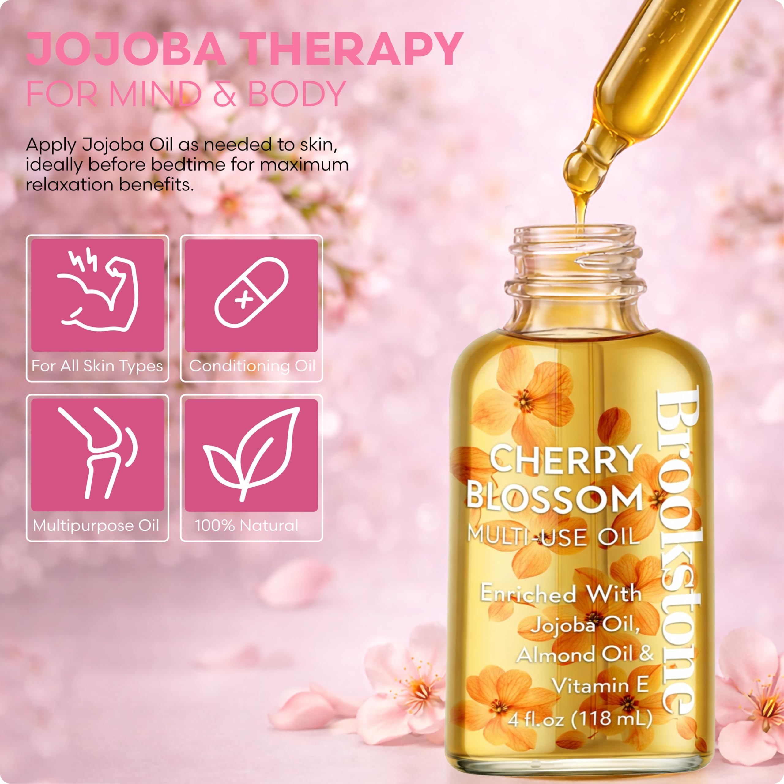 Brookstone Cherry Blossom Multi-Use Essential Oil - Light Floral Fragrance - Skin & Hair Nourishment