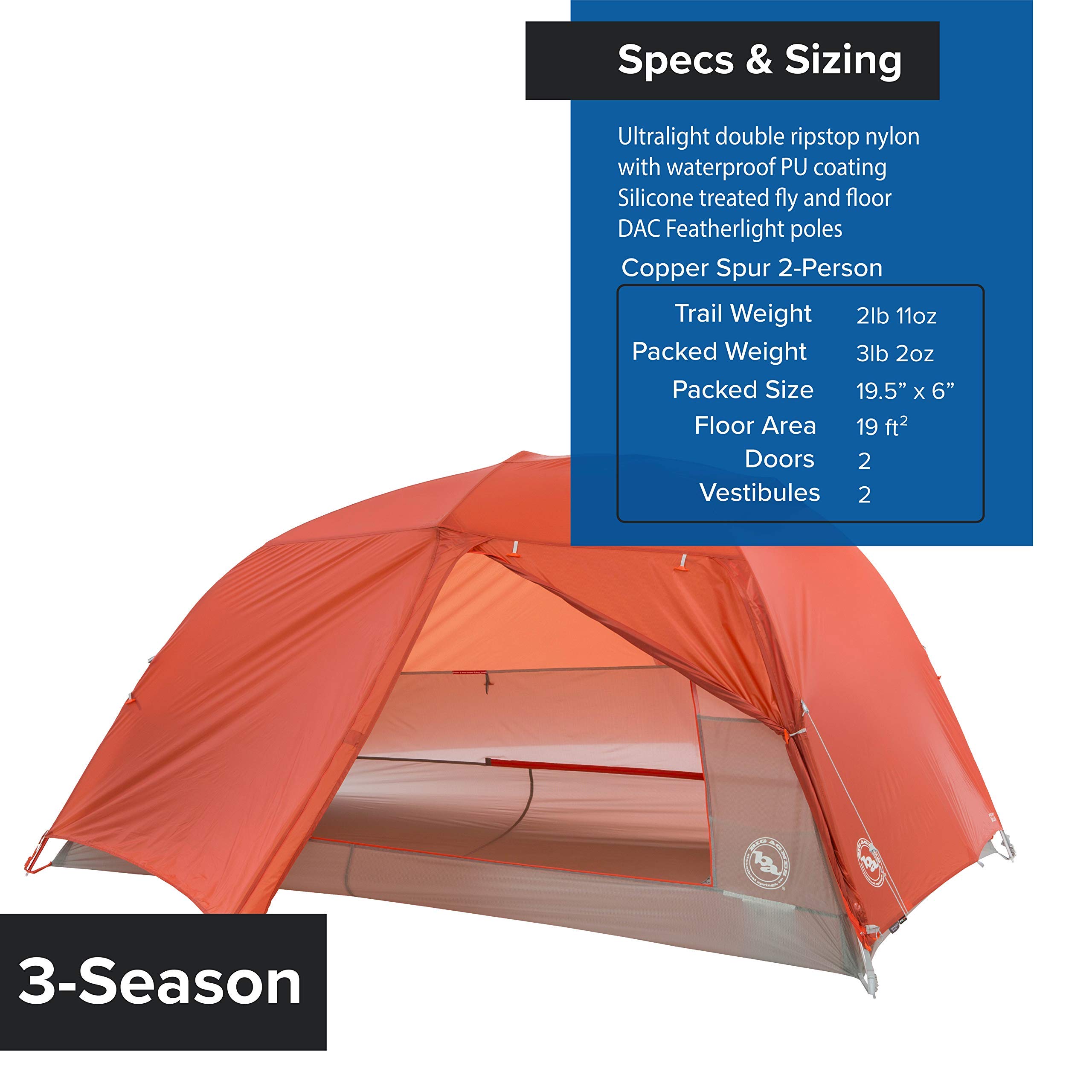 Copper Spur HighVolume Ultralight Backpacking and Camping Tent | Ultralight high-volume design with awning vestibules, TipLok setup, and spacious storage for camping