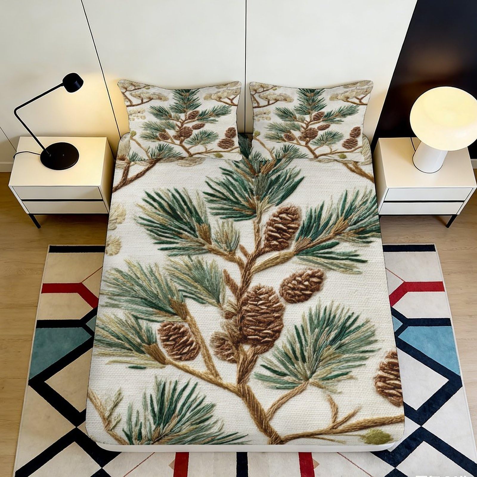 3D Printed Pine Cone Forest Fitted Sheet Microfiber Soft Mattress Cover Decor for Bedroom Guest Room Easy Care 90x200x25cm