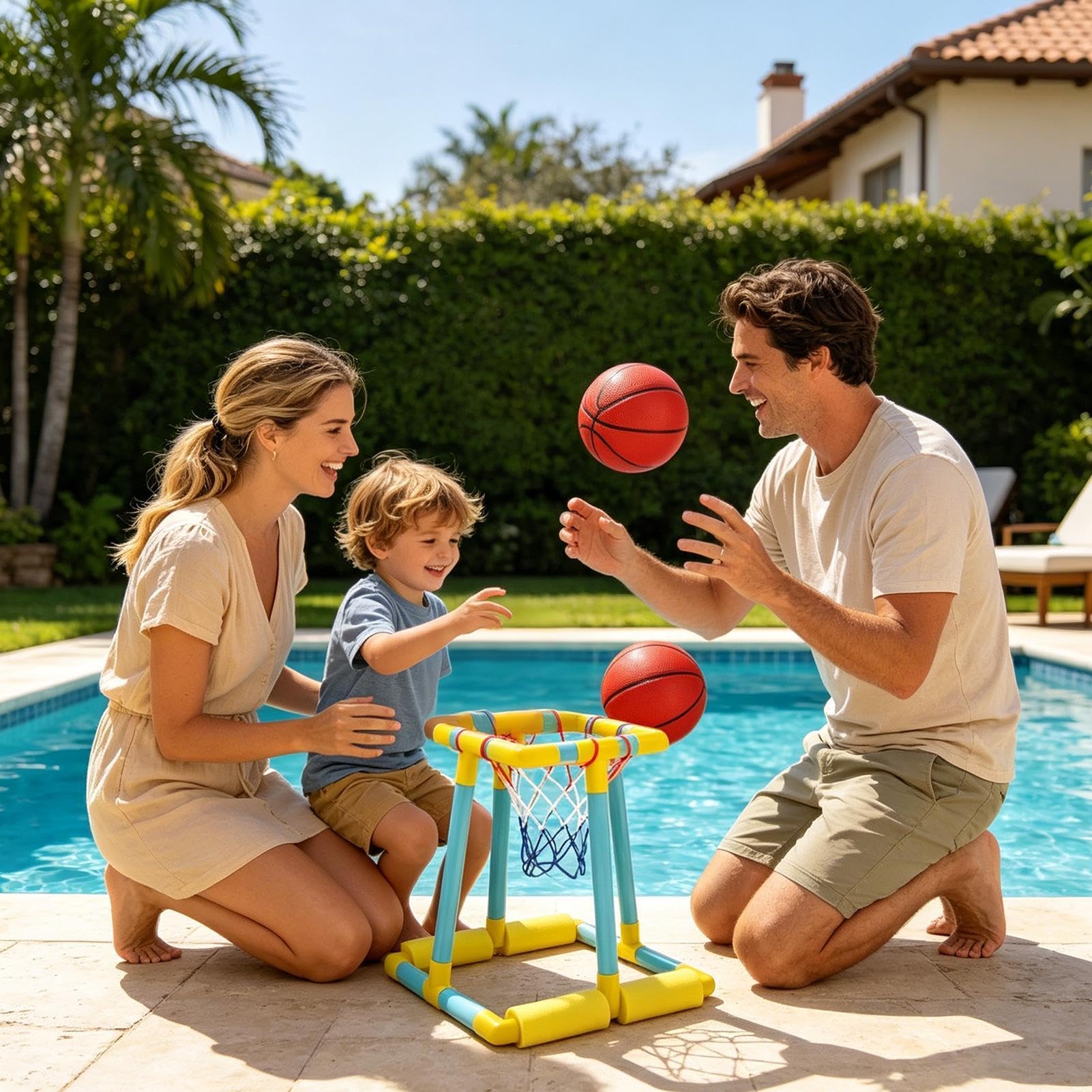 Pool-Basketballkorb, schwimmendes Pool-Spielzeug mit Basketball und Pumpe, Sommer-Freibad-Spiele für Kinder und Erwachsene, Familien-Party-Spiele, Spielzeug