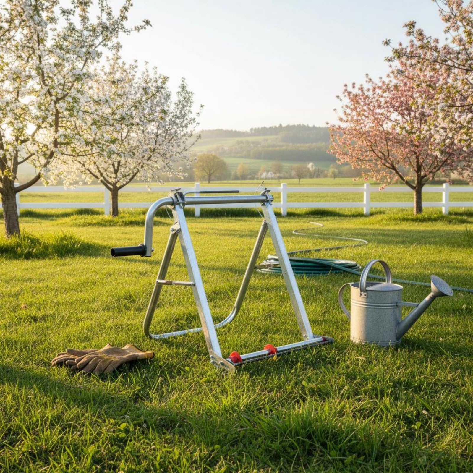 Macchina Avvolgi Manichetta Agricola Pieghevole, Supporto Avvolgitubo da Terra Azionamento a Manovella per Agricoltori, Giardinieri, Serra, Disco Verde