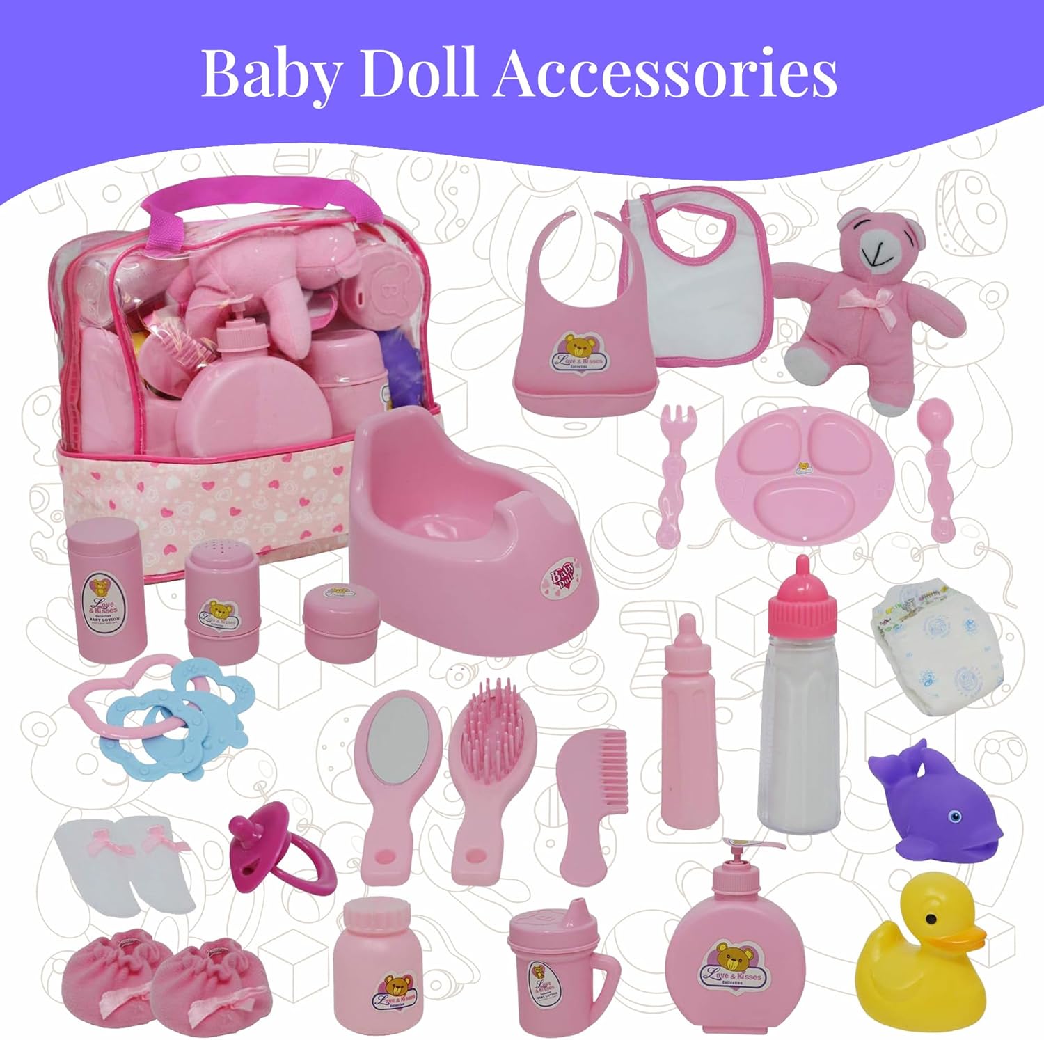 The New York Doll Collection Baby Doll Feeding & Caring Accessory Set in Zippered Carrying Case