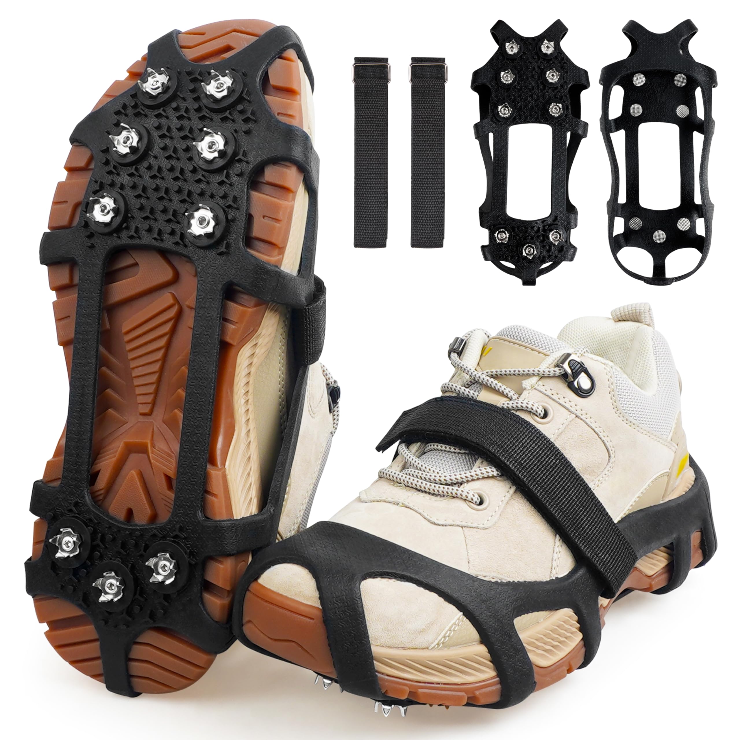 Crampons Ice Cleats for Shoes and Boots, Anti-Slip Ice Shoes Grips Snow Traction Cleats for Walking on Snow Ice Fishing Running Hiking Walking