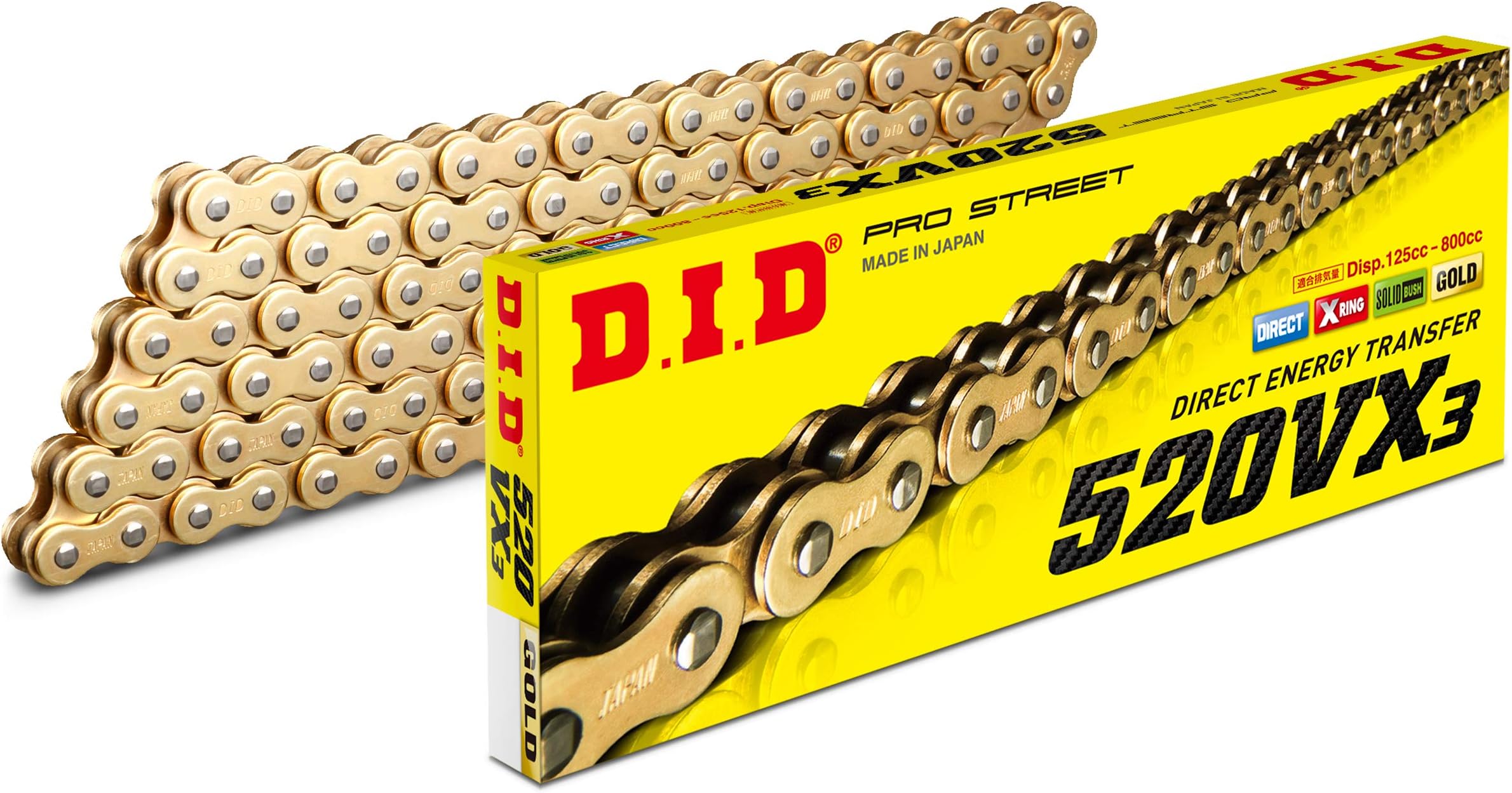 D.I.D (Daido) Motorcycle Chain with Riveted Joint, 520VX3-102ZB G&G (Gold) X-Ring for Two-Wheeled Motorcycles 321624