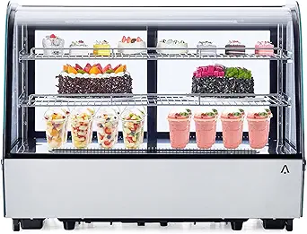 5.6 Cu.Ft Countertop Bakery Display Case – Double Glass Refrigerated, LED Lighting, Adjustable Shelves, Digital Temp Control, 110V