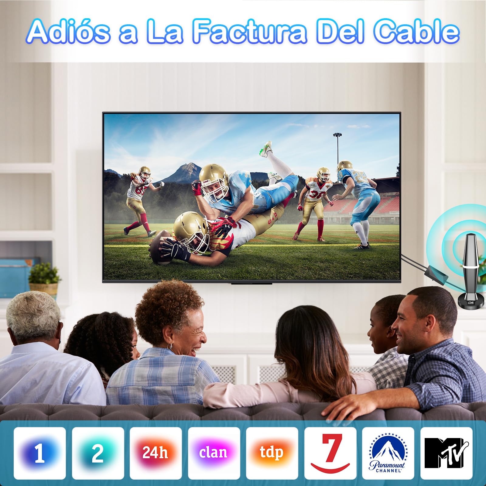 Antena TV Interior,2026 Antena de TV Interior con Amplificador, 460KM en recepción 360° Base magnética Resistente para, fácil instalación,admite Canales 4K/1080P, Puede Recibir señales DVB-T2 DVB-T
