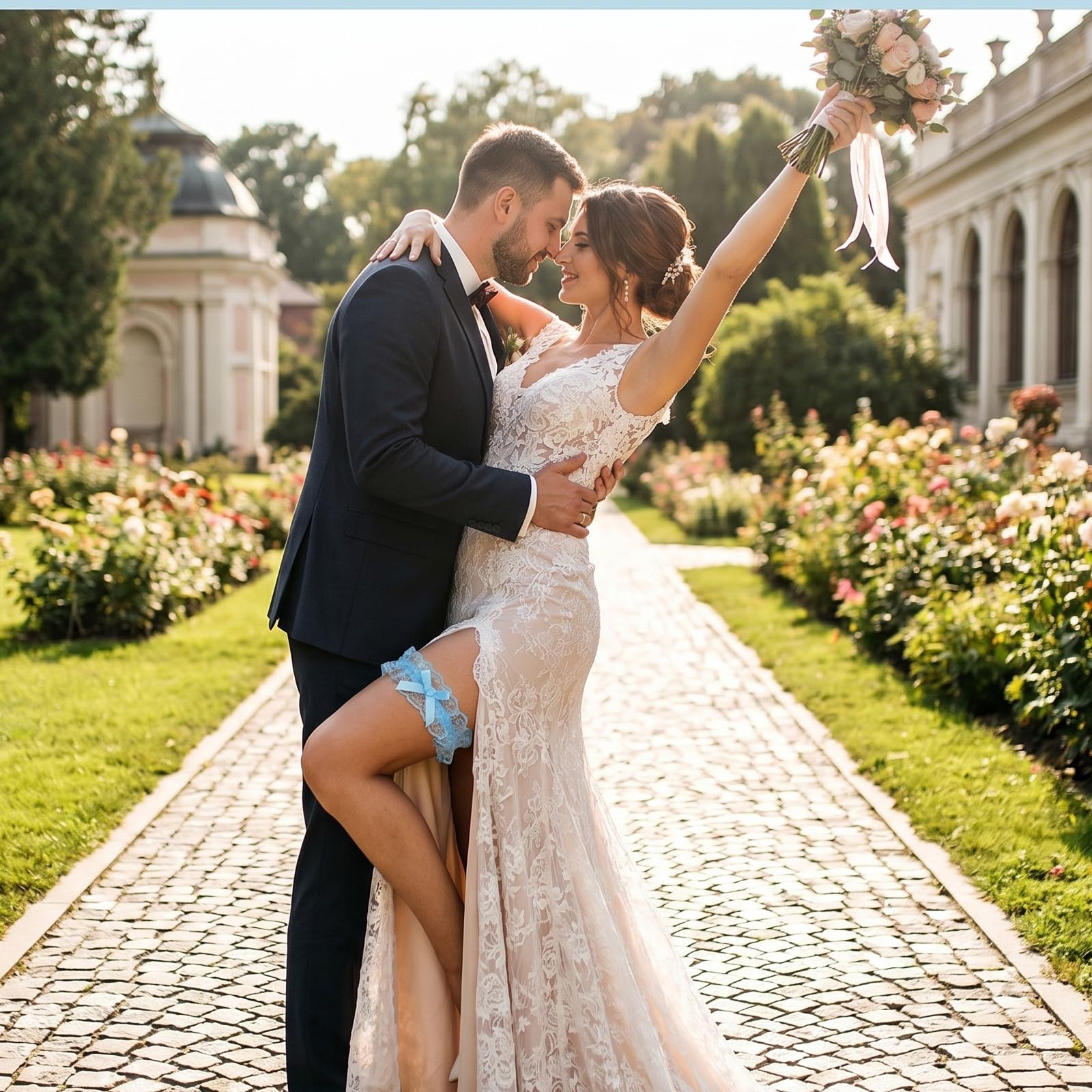 Ouligay Niebieska podwiązka ślubna dla panny młodej, podwiązka z koronką, niebieskie podwiązki, rajstopy dla panny młodej, elegancki prezent ślubny, dla panny młodej, niebieskie pasy ślubne dla panny