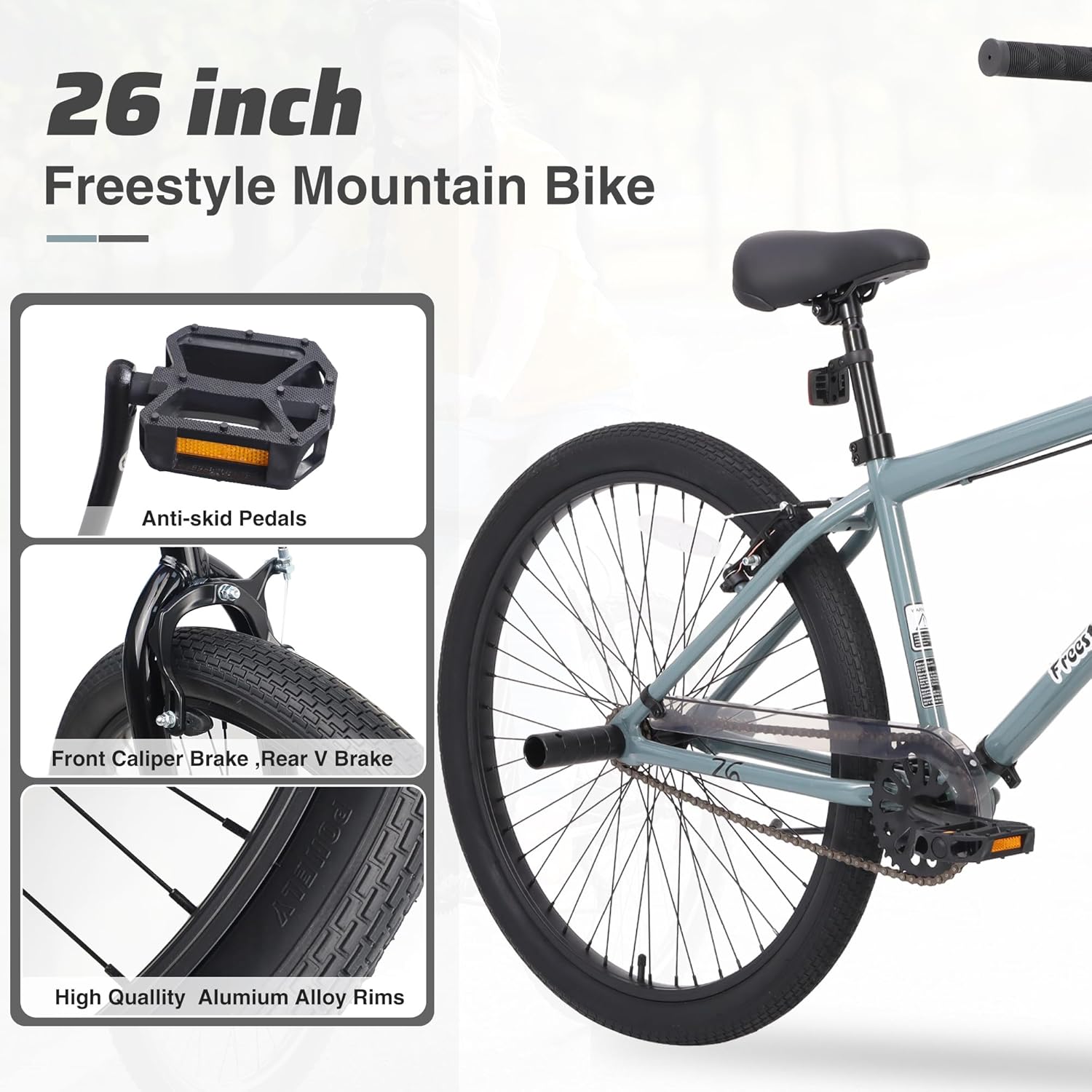 MEGHNA 26 inch BMX Bike Single Speed Unique BMX Style Handlebar Bicycle V - Brake and Caliper Brake Freestyle Bike for Teens Junior Unisex Adult, Going to School, Hanging Out, Short Trip