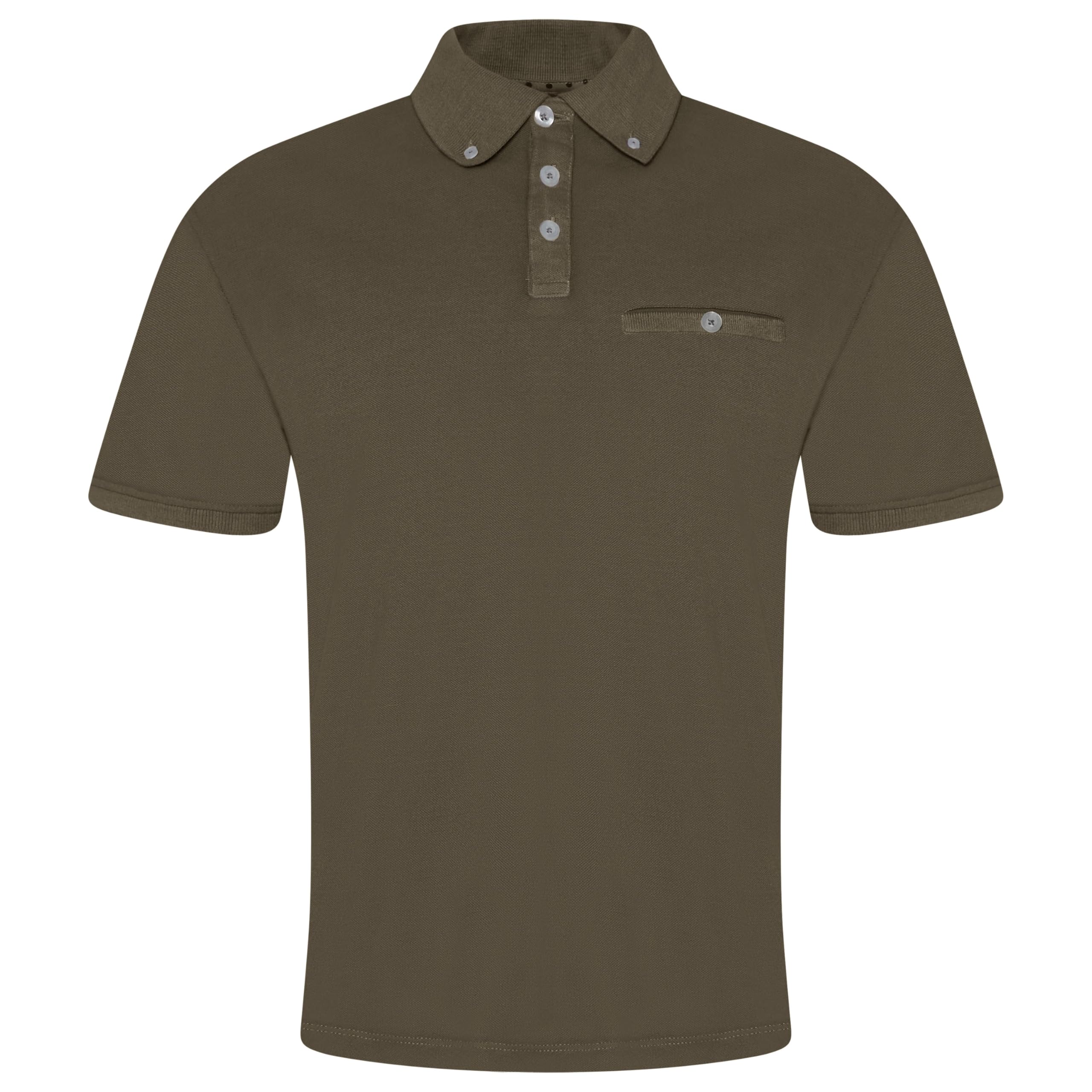 Urban Heritage Mens Button Down Short Sleeve Polo Shirt (UK, Alpha, L, Regular, Regular, Dark Olive)