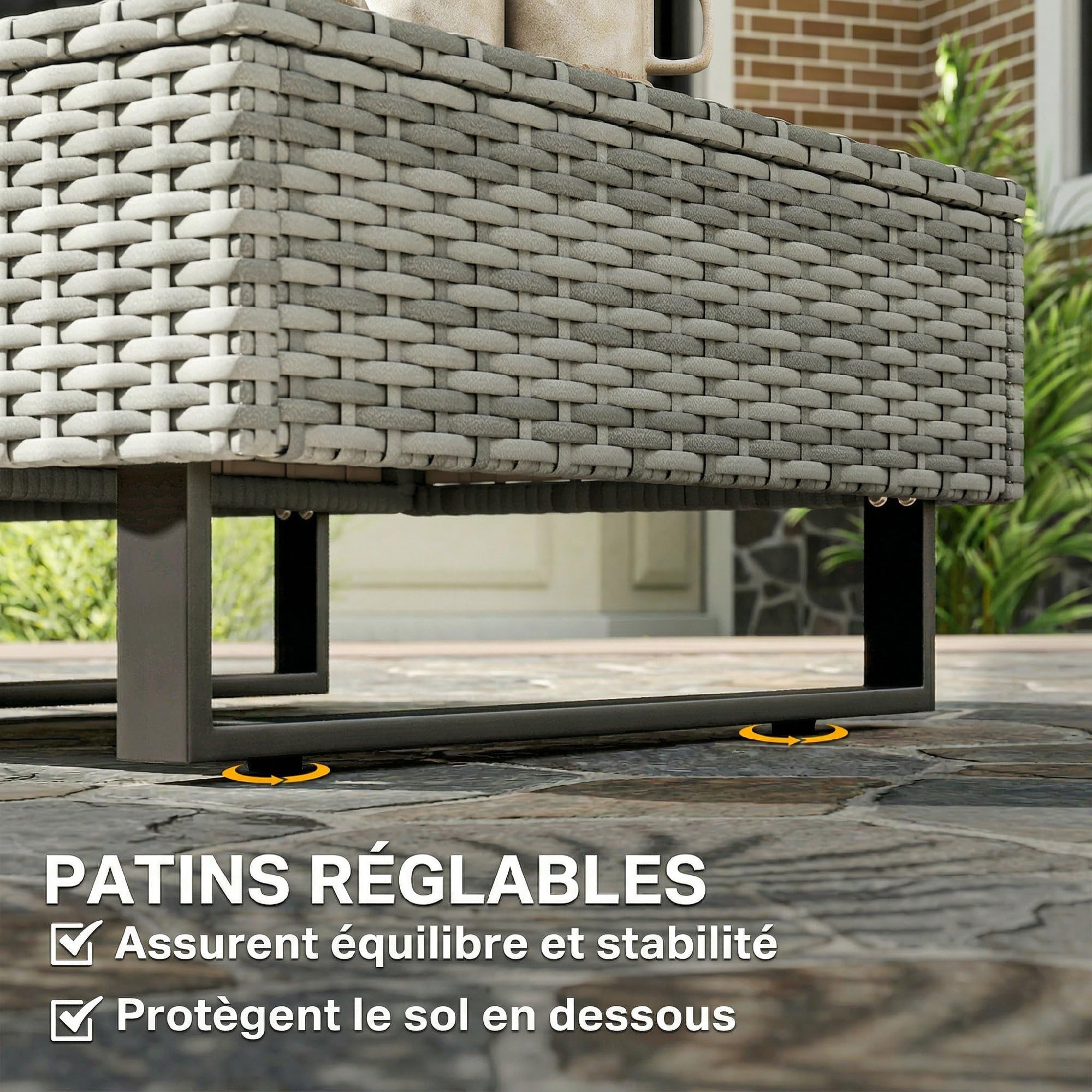 Outsunny Salon de Jardin d'angle 5 Places en Résine Tressée Canapé Extérieur Modulable avec Méridienne Ajustable Ensemble Mobilier de Terrasse avec Table Composite Gris