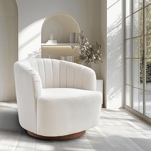 Jocisland Modern Swivel Accent Barrel Chair, Comfy 360° Round Living Room Bedroom Chairs, Upholstered Boucle Vanity Reading Armchair, Velvet White