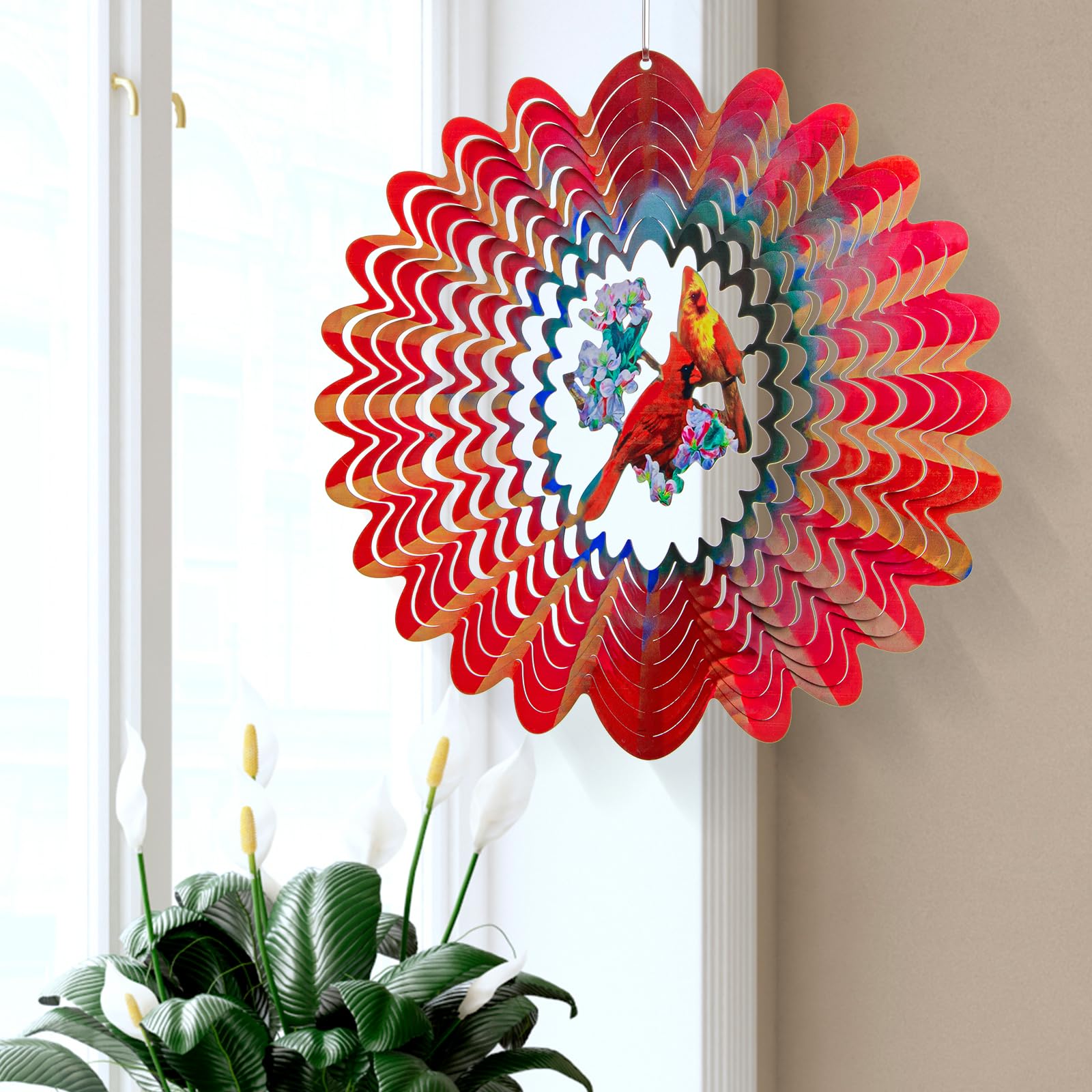 Marwey Cardinal Wind Spinners Outdoor Cardinal Gift for Women Mom Grandma Metal 3D Wind Spinner for Yard Garden Decor Red Bird Hanging Wind Spinner Funny Cardinal Christmas Decoration Gifts Ideas