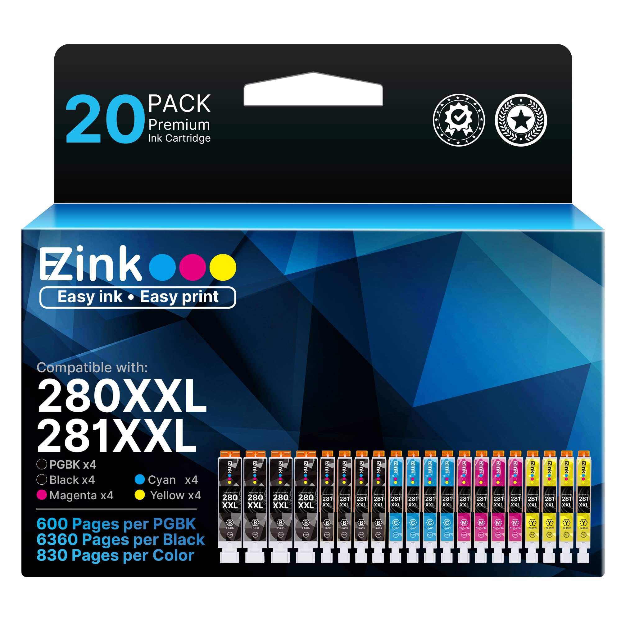 20 Pack 280XXL 281XXL E-Z Ink Compatible for Canon 280 281 Ink Cartridges | for Canon 281 Ink cartridges Compatible tr8620a Ink Cartridge to use with PIXMA TR8520 TR8620 TR8600 TR7520 TS6120 TS6220