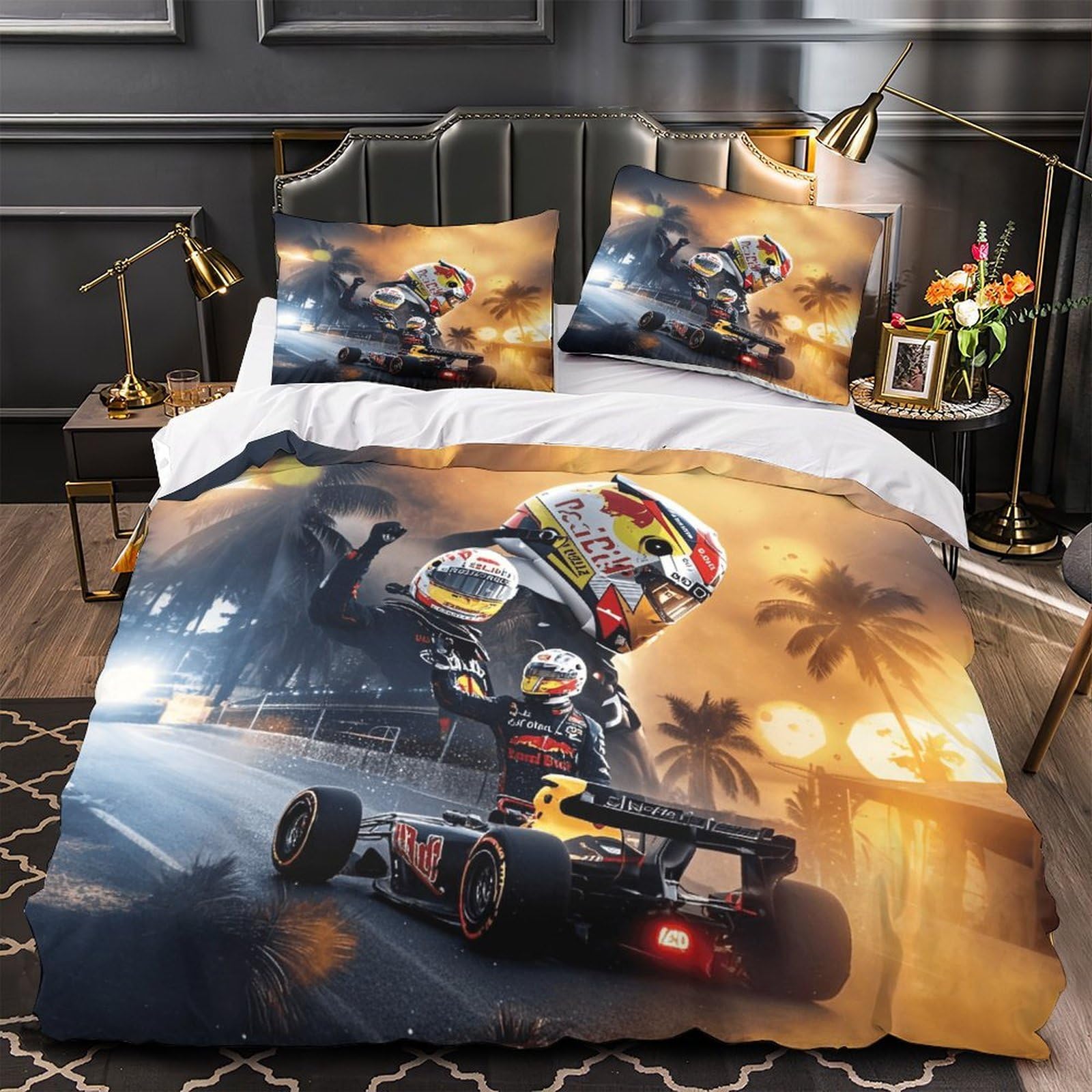 XiaopangXY Lovingly Formulaa Racing Duvet Cover With Hidden Zipper, Single（140x200cm） Maxverstapen Quilt Cover with Pillowcases, Soft Microfiber Comforter Cover for Boys Girls