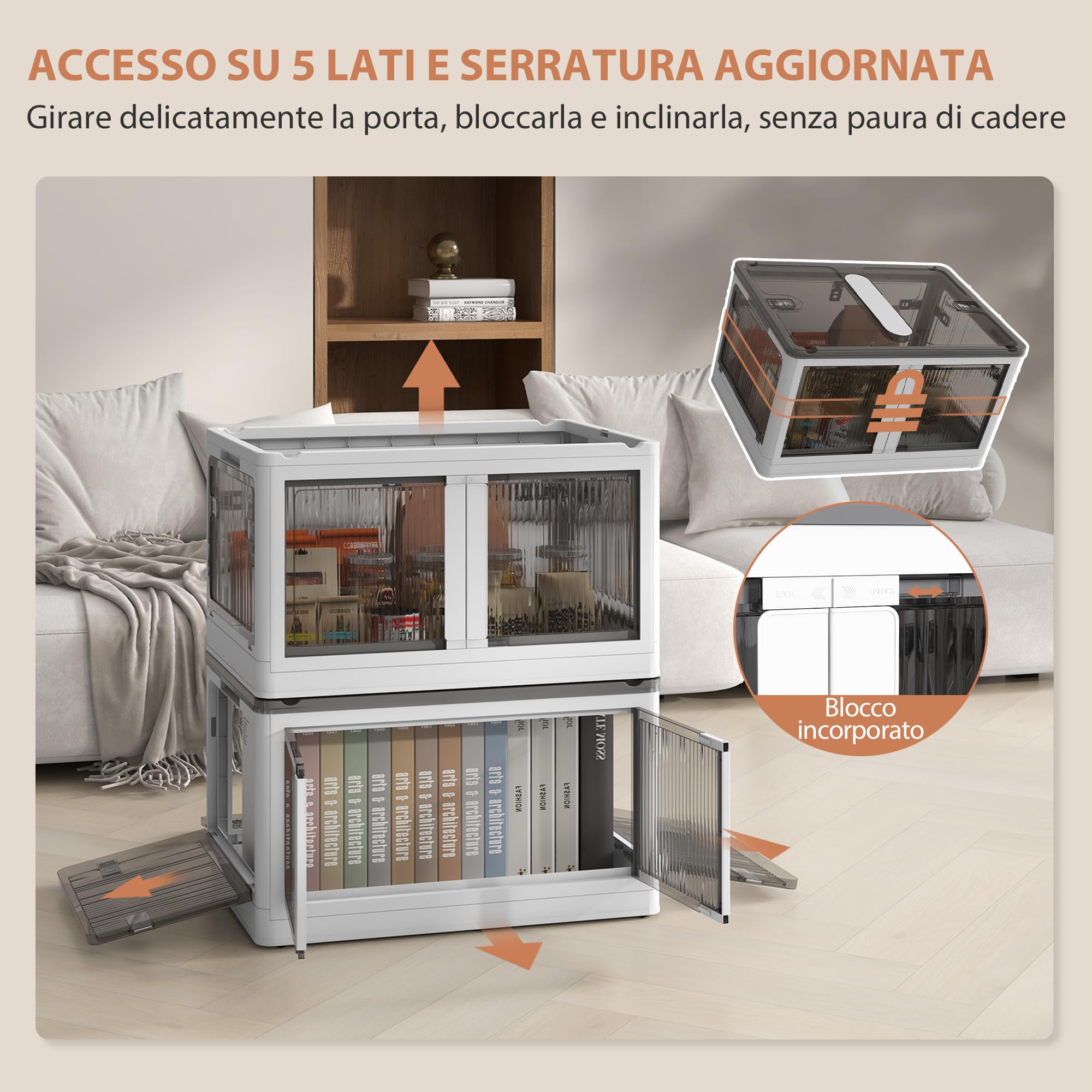 HOMCOM Contenitore in Plastica Impilabile Pieghevole con Ruote 69L Bianco
