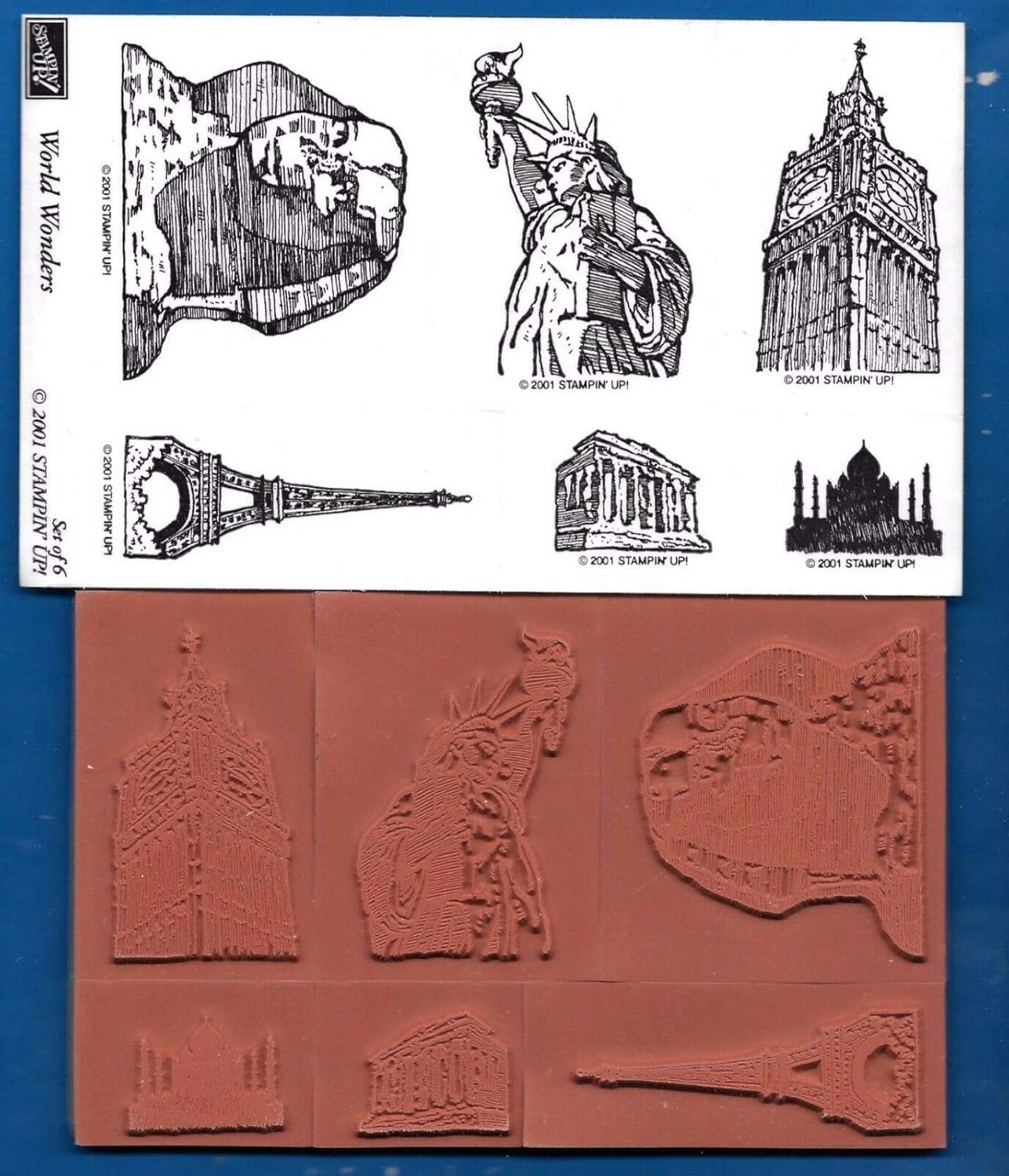 Rubber Stamps World Wonders Big Ben Sphinx Eiffel 6 Pc Set Stamp for Teaching Card Making, DIY Crafts, Scrapbooking
