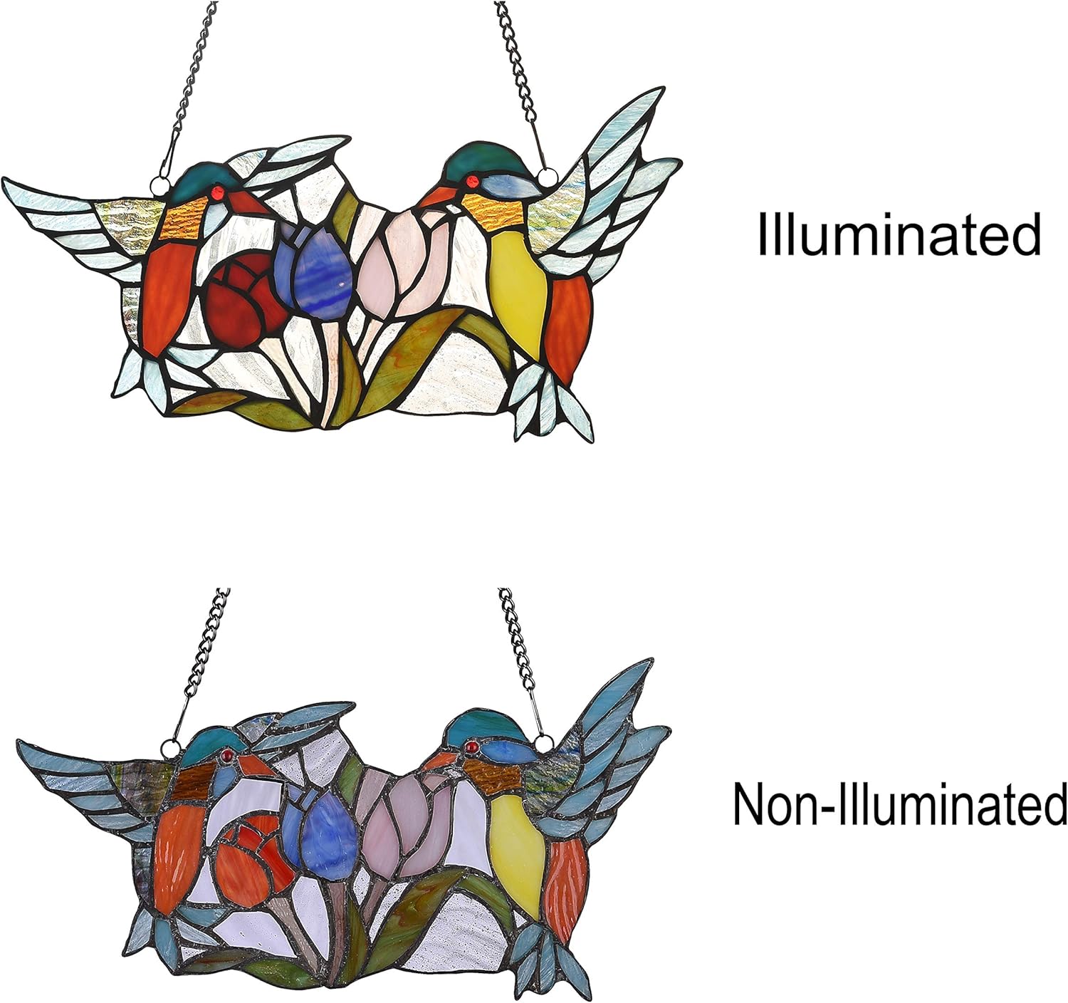 Chloe Lighting Nectar Tiffany-Style Animal Design 16" x 9" Stained Glass Window Panel, Multi-Colored