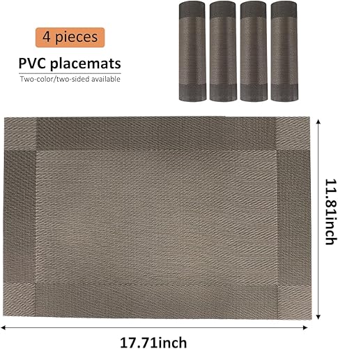 Miniatura 2 de Juego de 4 manteles individuales, manteles individuales para mesa de cocina, comedor, resistentes al calor, antideslizantes, lavables, de PVC,