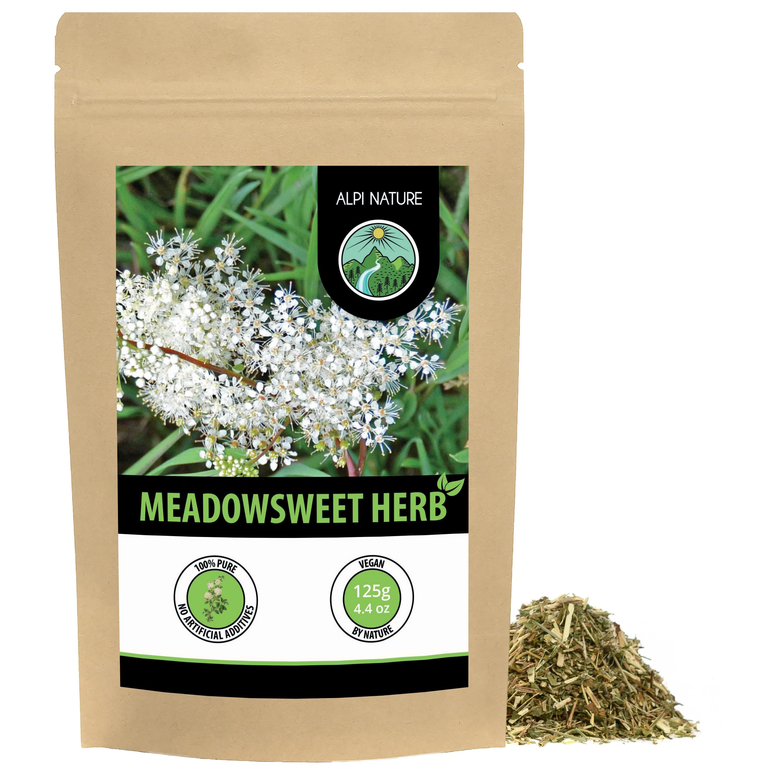 Alpi Nature Meadowsweet Tea 125g 4.4 oz, Dried and Cut Meadowsweet Herb, Loose Leaf Tea