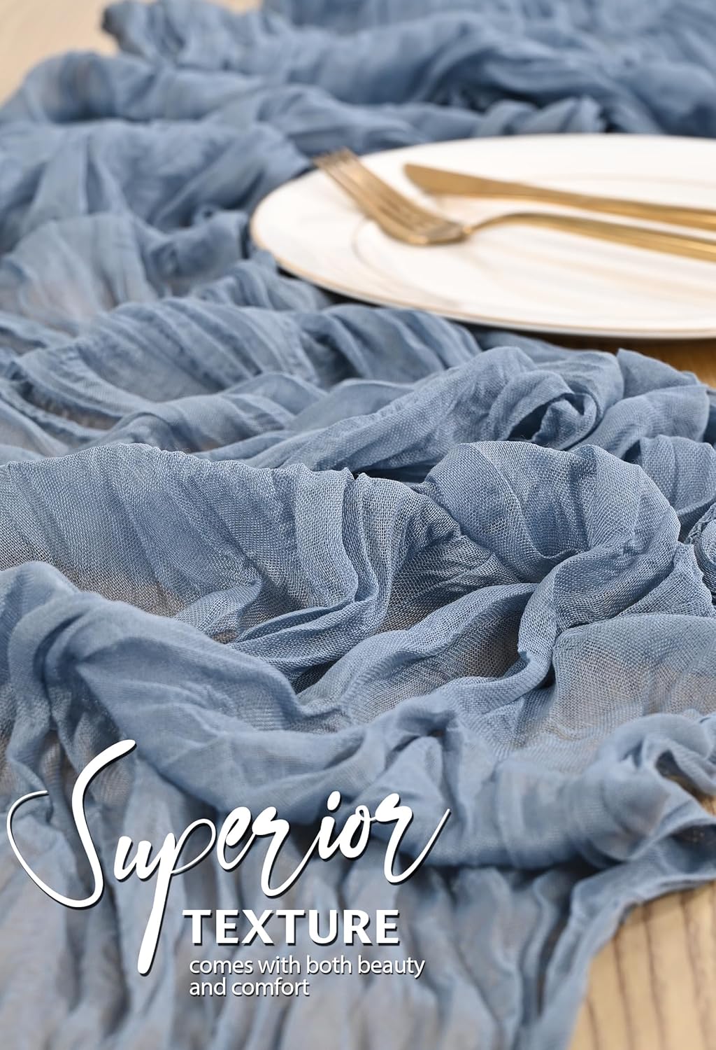 10 Pack Dusty Blue Cheesecloth Table Runner 10FT Boho Gauze Cheese Cloth Table Runners Romantic Rustic Sheer Table Decorations for Wedding Party Baby Shower Birthday Holiday Home