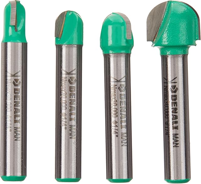 Amazon Brand  Denali 4-Piece 1/4-inch (63 mm) Shank Round Nose Core Box Router Bit Set