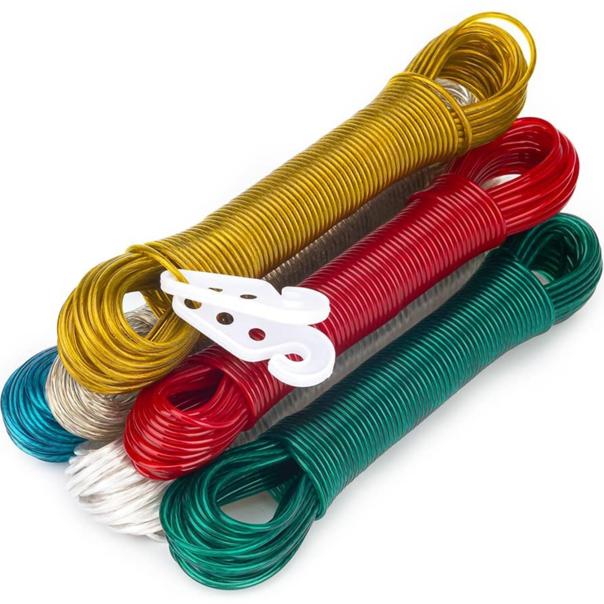 Cloth Drying Rope with Hooks 20 Meters - Rope for Cloth Drying | Removable Cloth line Rope | Cloth Hanging Rope | Clothes Drying Rope | Cloth Rope for Drying Clothes | VVAAGG Paracord, Strong