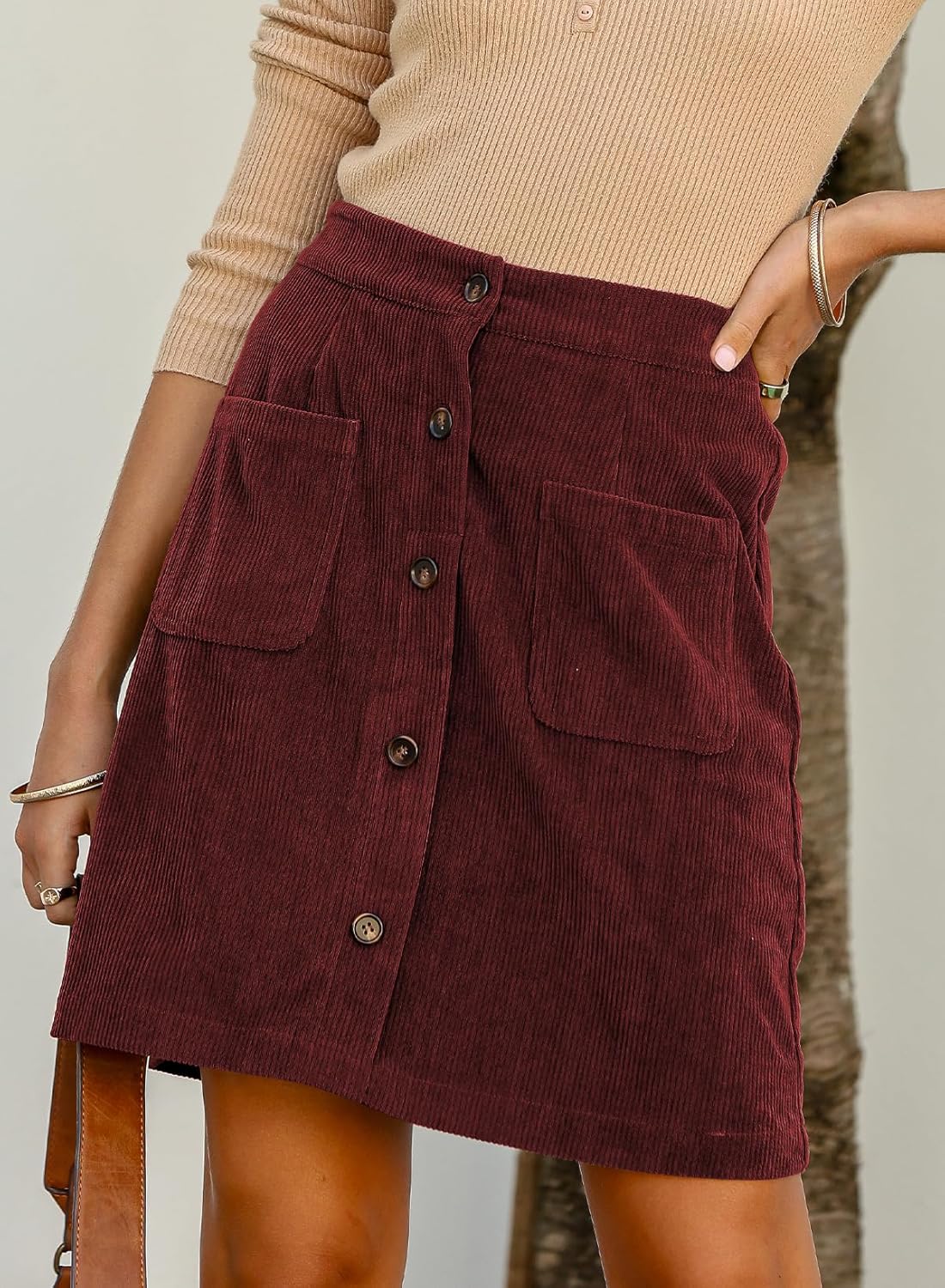 Happy Sailed Womens Corduroy Skirts Fall Winter High Waisted Button Down A-line Short Mini Skirt with Pockets - Image 2
