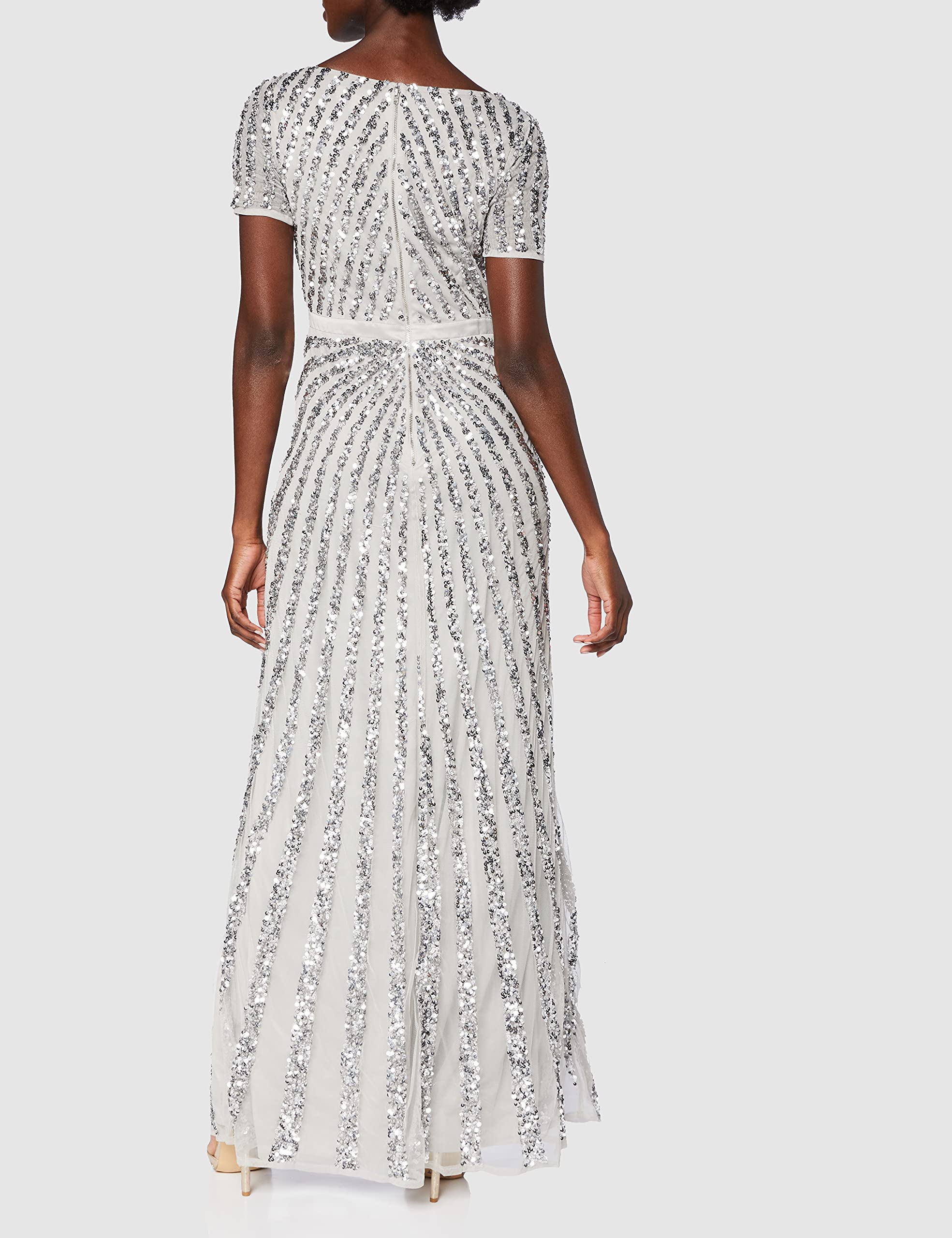 Maya Deluxe Robe de Soirée Femme Maxi, à Paillettes, Taille Haute Empire, Col V, pour Bal de Promo, Mariage, Mariée
