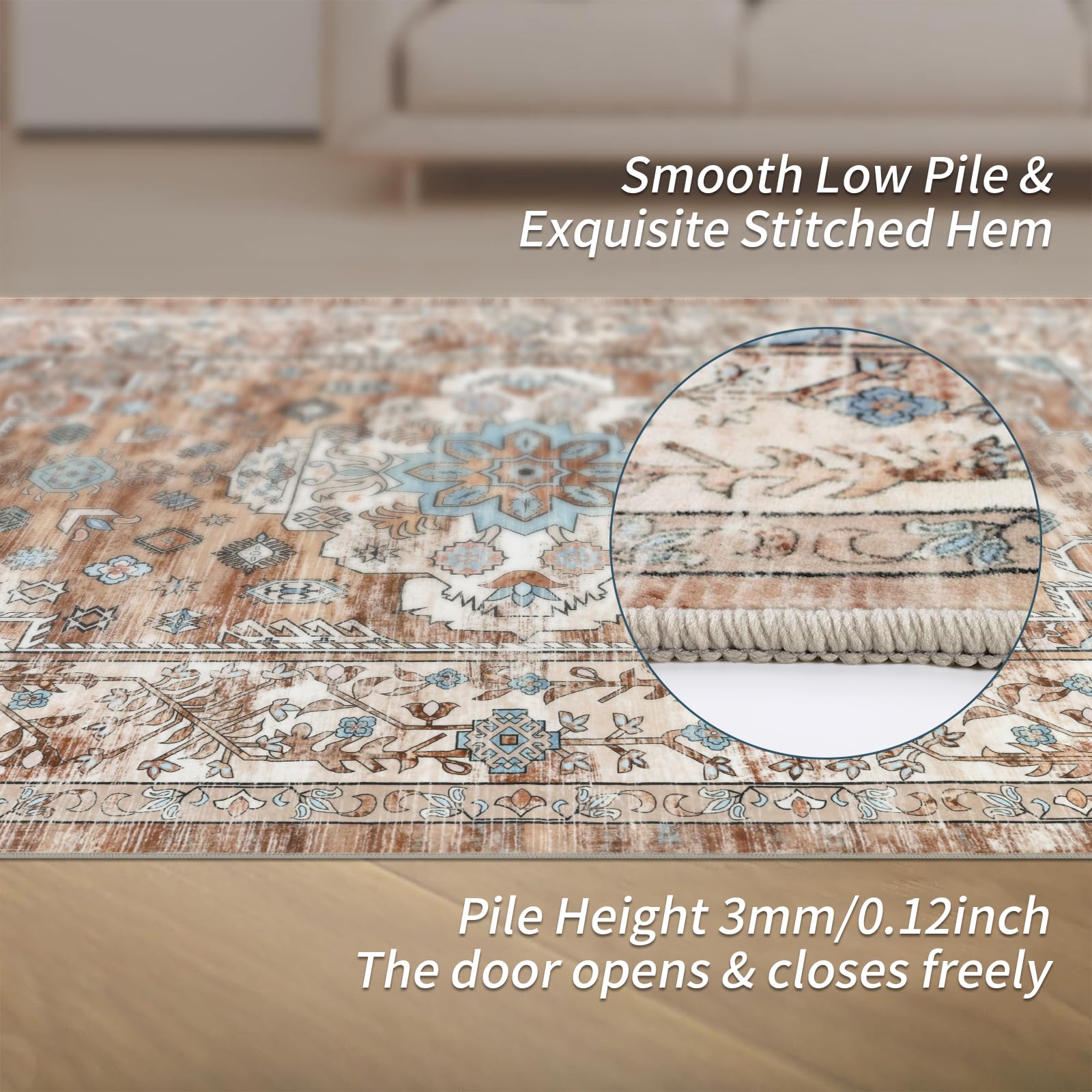 Peaceful Bloom Vintage Rug　120×180 Enyhom Large Vintage Area Rug, 120 x 180 cm Machine Washable Rugs