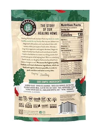 Healing Home Foods Kale Goji Raw High Protein Crackers, Made with Organic Goji Berries, Almonds and Golden Flaxseed Meal, Gluten Free, Vegan, Non-GMO, Plant Based Healthy Crackers, 3.5oz (1Pack)