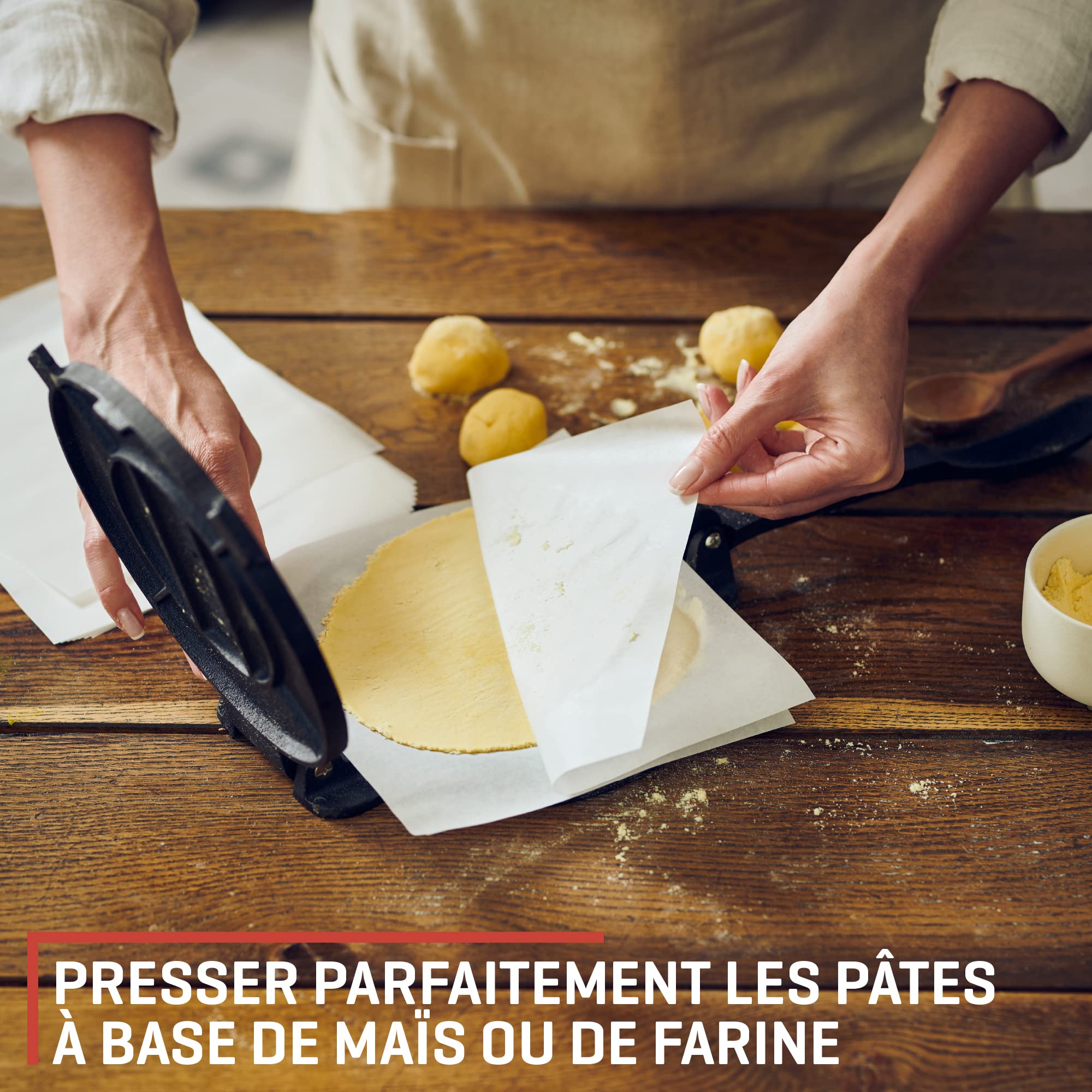 Uno Casa Tortilla et Machine à Crêpe – Fonte résistante – 20 cm– Parfait pour les Crêpes, les Tartes, les Rotis, les Raviolis – 100 Feuilles de Papier Sulfurisé en Bonus