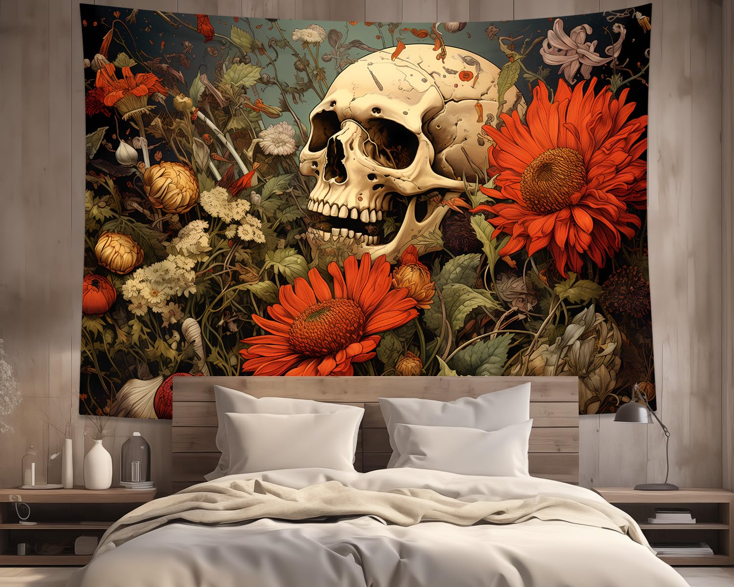 Amazon.com: QGHOT Flower Skull Tapestry, Vintage Floral Skeleton Wall Art for Bedroom, Goth Living Room Decor 80x60in : Home & Kitchen