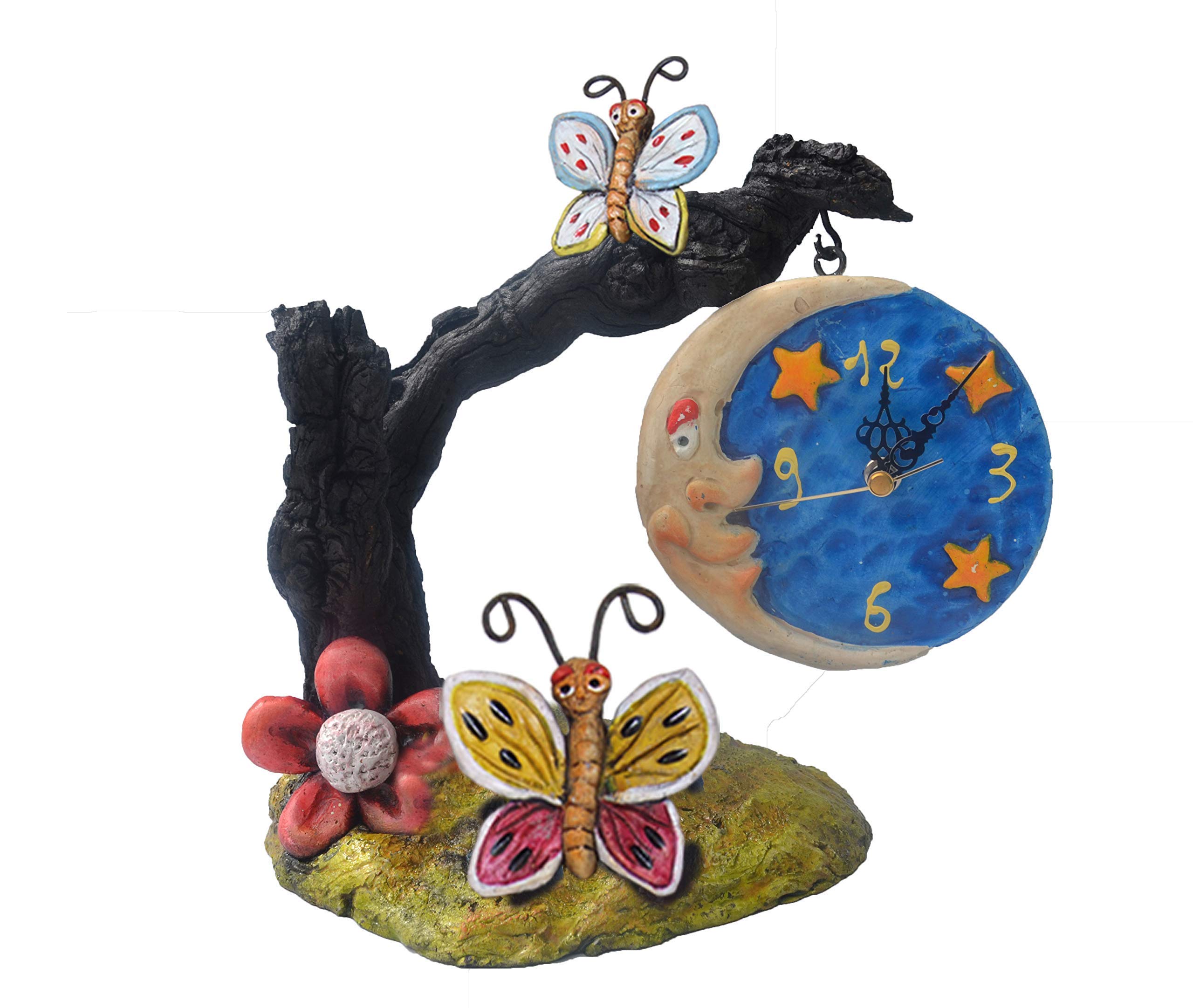 Reloj de madera sobremesa mariposas-flor-esfera