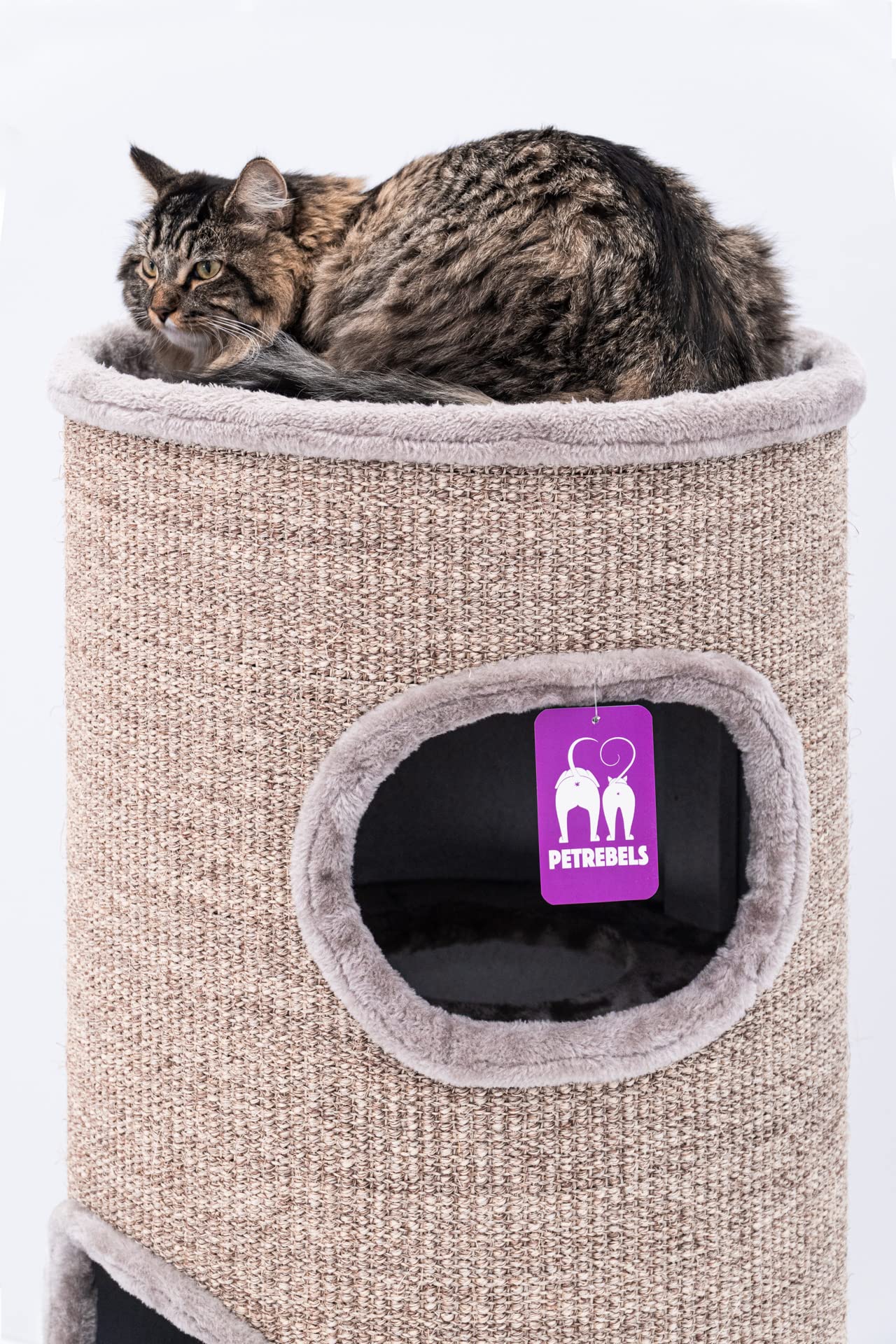 Petrebels Tiragraffi per gatti, XXL, 110 cm, con 3 ingressi, in sisal, extra largo, Ø 45 e pesante per la stabilità, cupola 110, cupola per gatti e torre da arrampicata per gatti, cappuccino