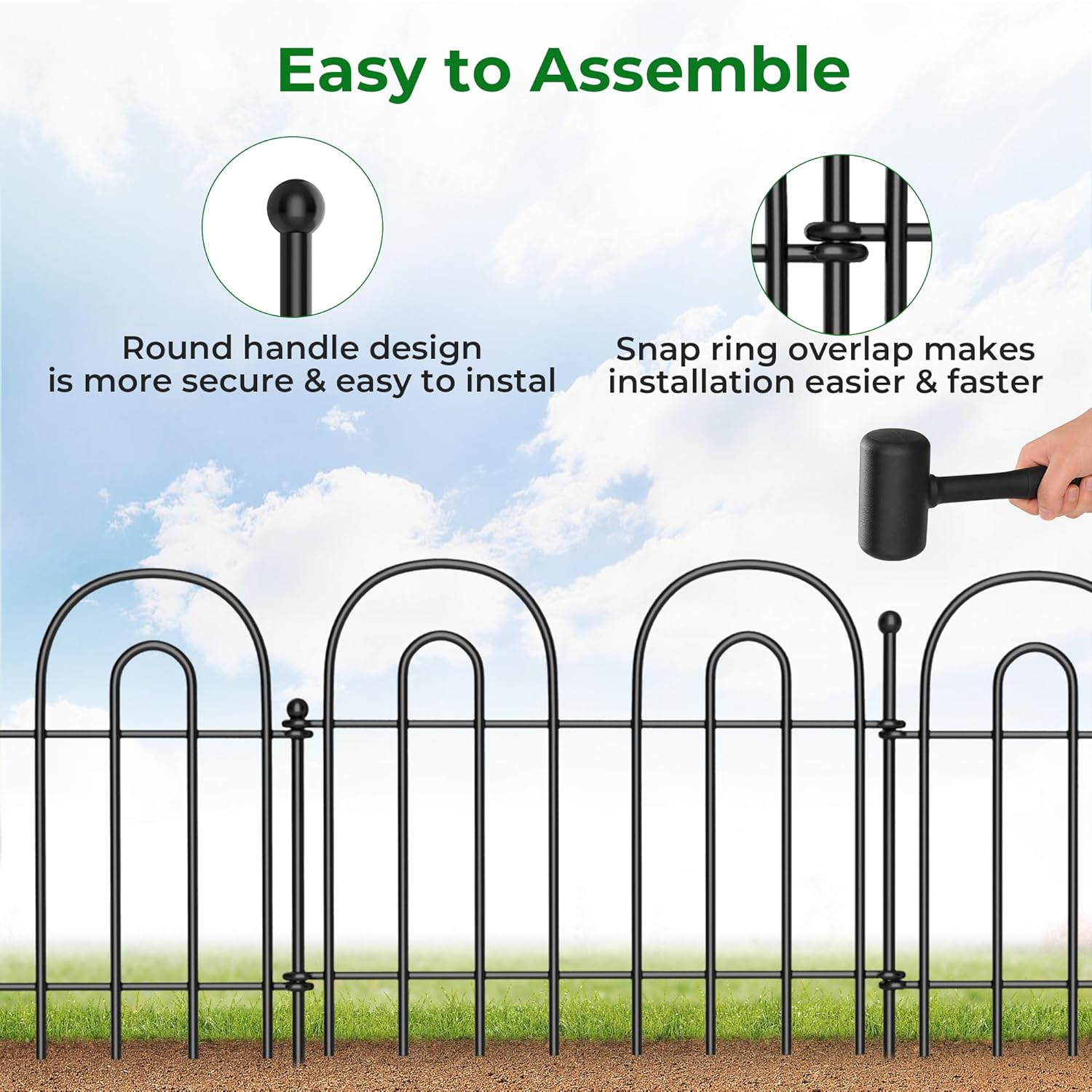 AMAGABELI GARDEN & HOME 32 Panels 13in(H)×45ft(L) Decorative Garden Fences and Borders for Dogs Fencing Animal Barrier No Dig Rustproof Metal Fence Panels with Ground Stakes for Flower Bed Fence Black