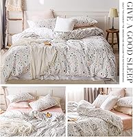 Vista 179 de 3 piezas de juego de funda de edredón tamaño individual XL, funda de edredón blanca con estampado floral azul, ropa de cama coquette de algodón