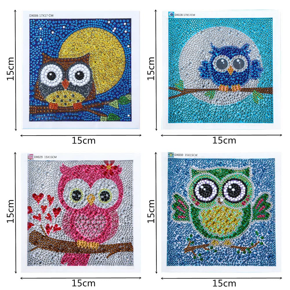 Yiminu.DS Kit Diamond Painting Enfants 4 Tableaux 15x15cm - Hibou Chien Renard Panda 5D