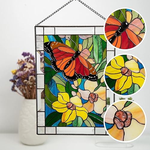 Miniatura 2 de Monarch Butterfly Stained Glass Window Hanging Panel Tiffany Glass Art Handicrafts for Home Decor Genuine Living Room Design Idea
