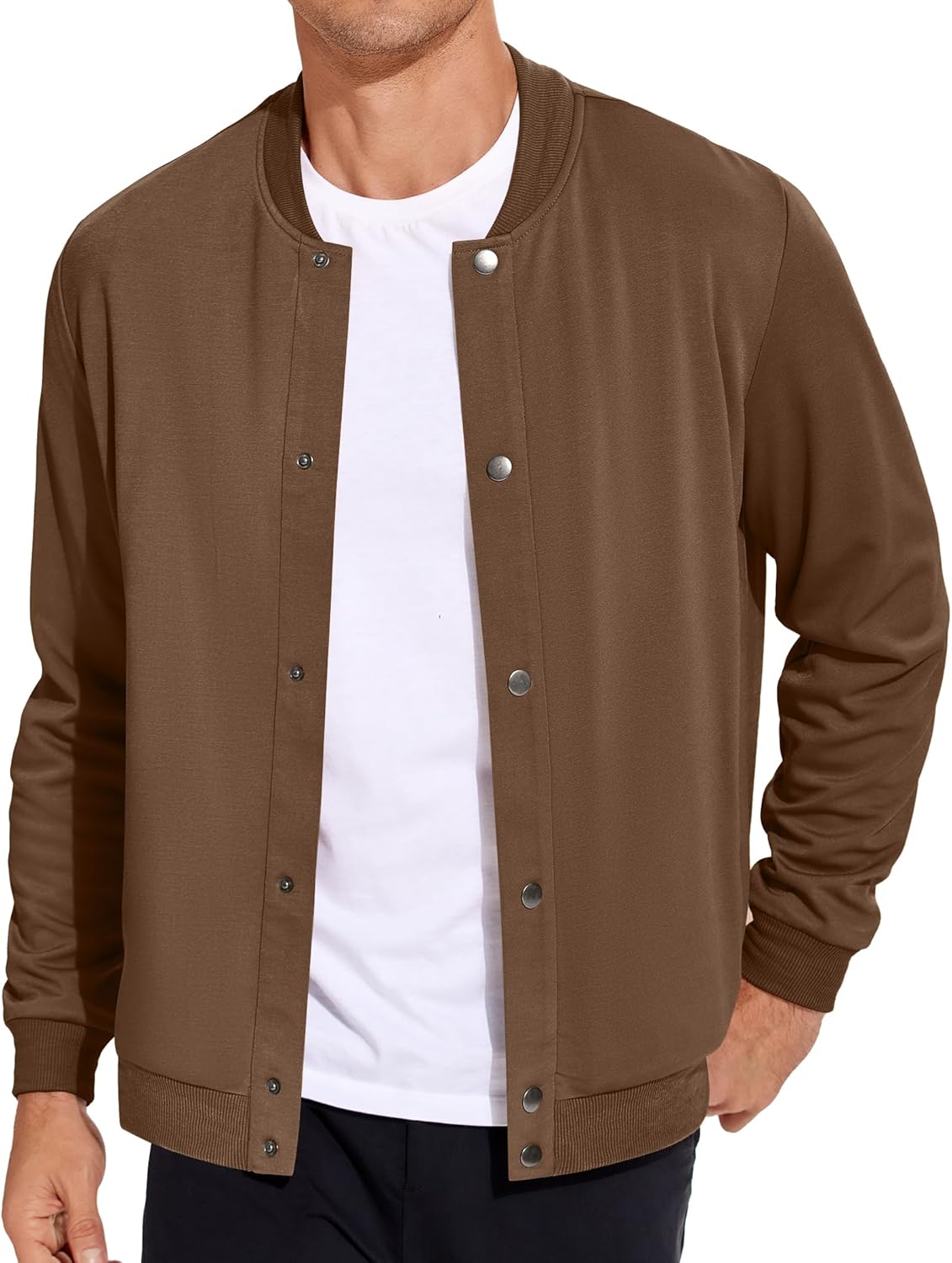 COOFANDY Men's Casual Lightweight Jacket Baseball Letterman Snap Button Jacket
