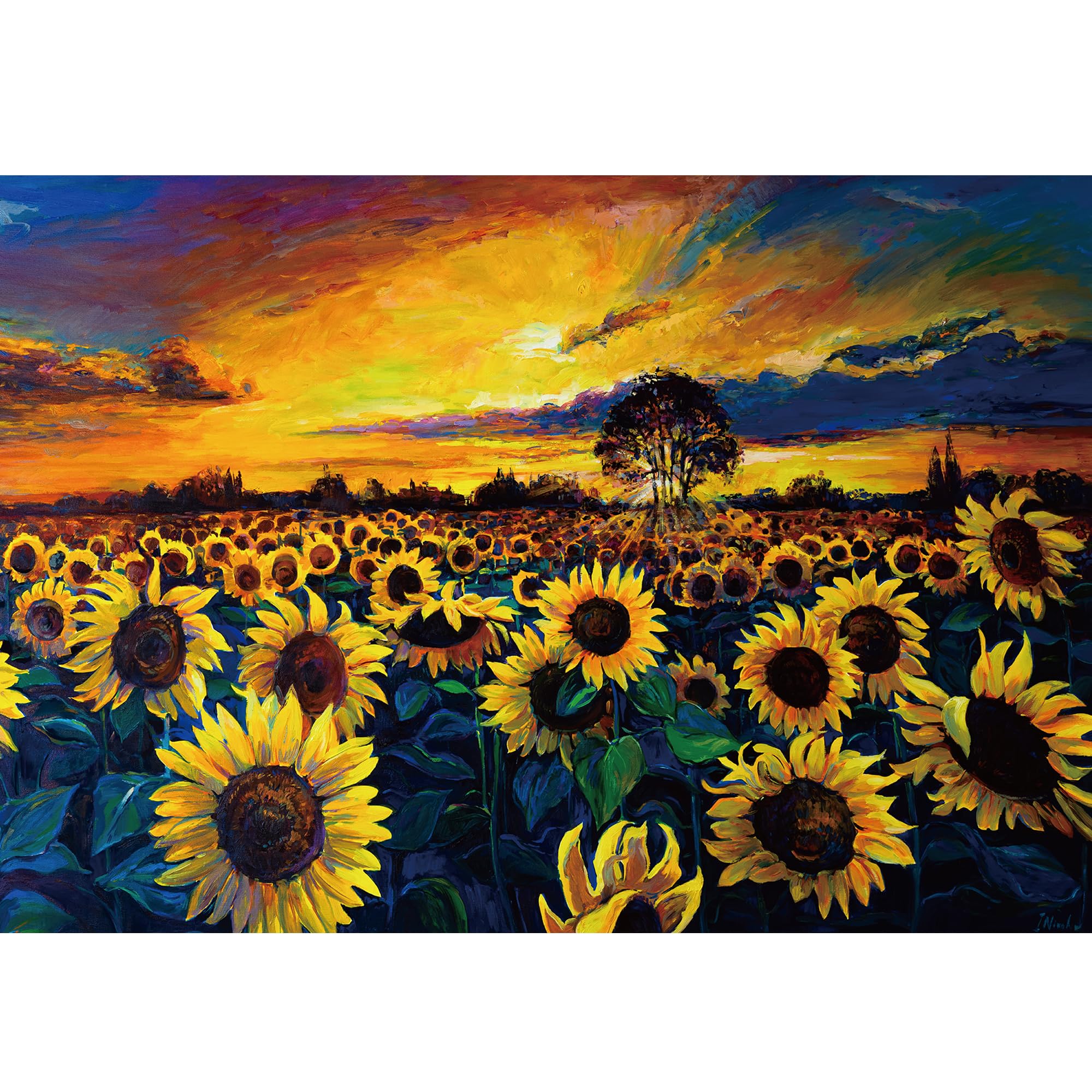 CREAFOMIFE 2000 Piece Jigsaw Puzzle for Adults, Hard Difficult Challenging Large Puzzle, Gift for Adult Puzzle Lovers Oil Painting Style Sunflower Picture (98 x 68 cm) — image 1