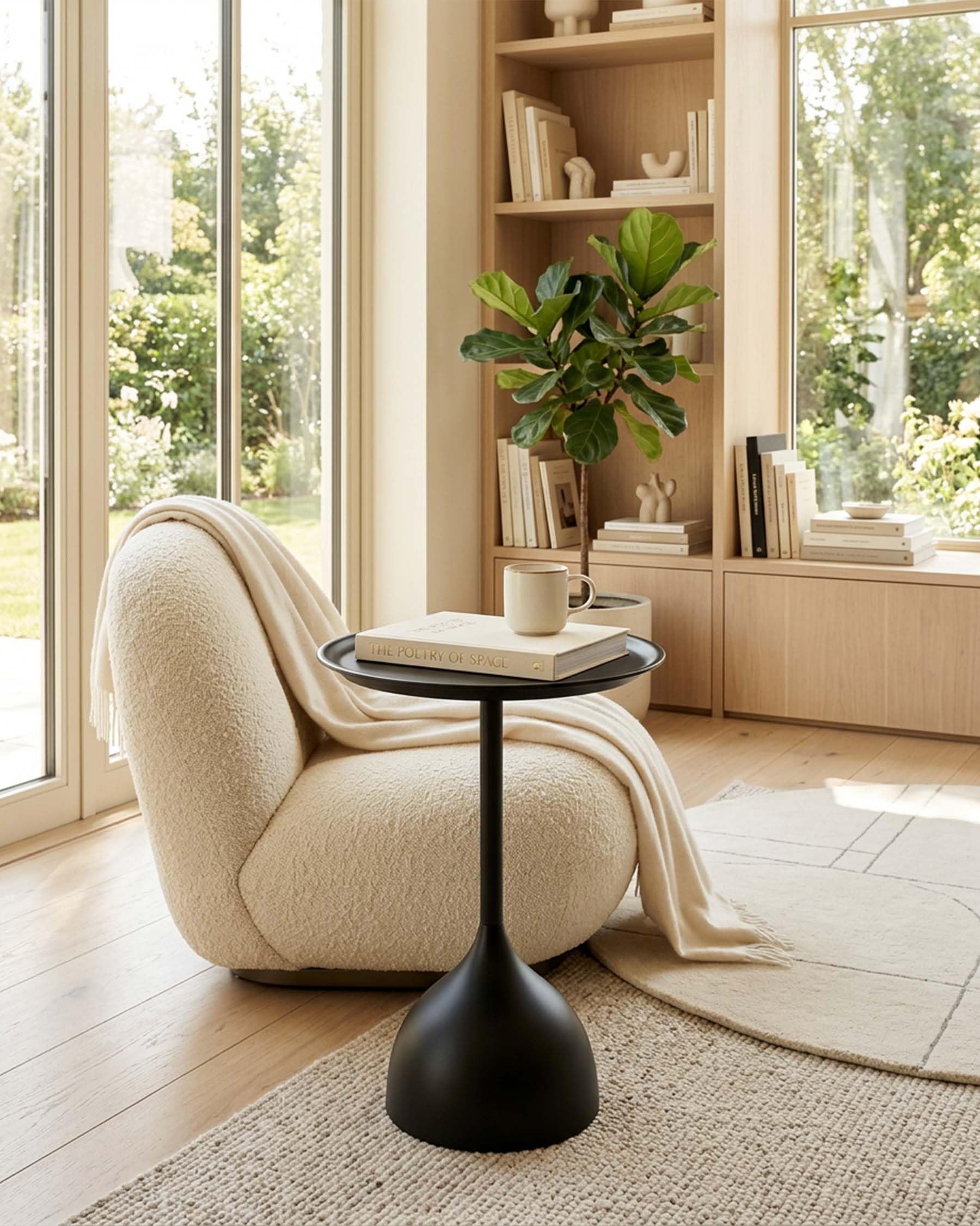 Lot de 2 Table d'Appoint Noire en Métal, Bout de Canapé Design Rond, Petite Table Basse Salon ou Extérieur, Guéridon Moderne pour Espace Réduit, Hauteur 42/60cm