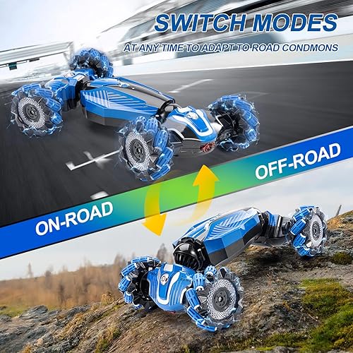 Miniatura 3 de Auto de acrobacias a control remoto, 2.4 GHz, 4WD, sensor de gestos, auto de juguete con control remoto de mano con luz giratoria de 360 y música,