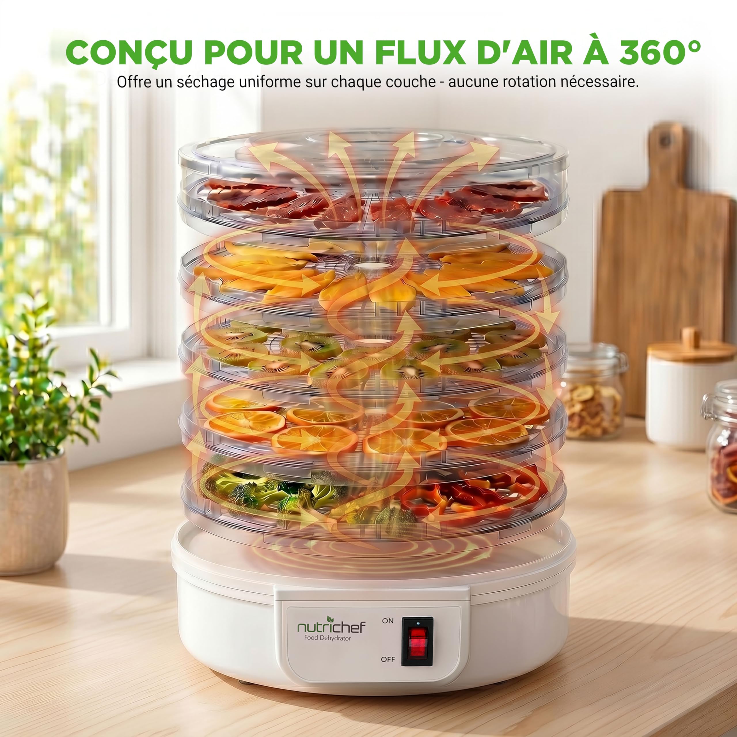 Nutrichef Déshydrateur Alimentaire 5 Niveaux – Séchoir Électrique pour Fruits Légumes et Viande – Température Réglable et Séchage Uniforme pour Snacks Maison et Conservation
