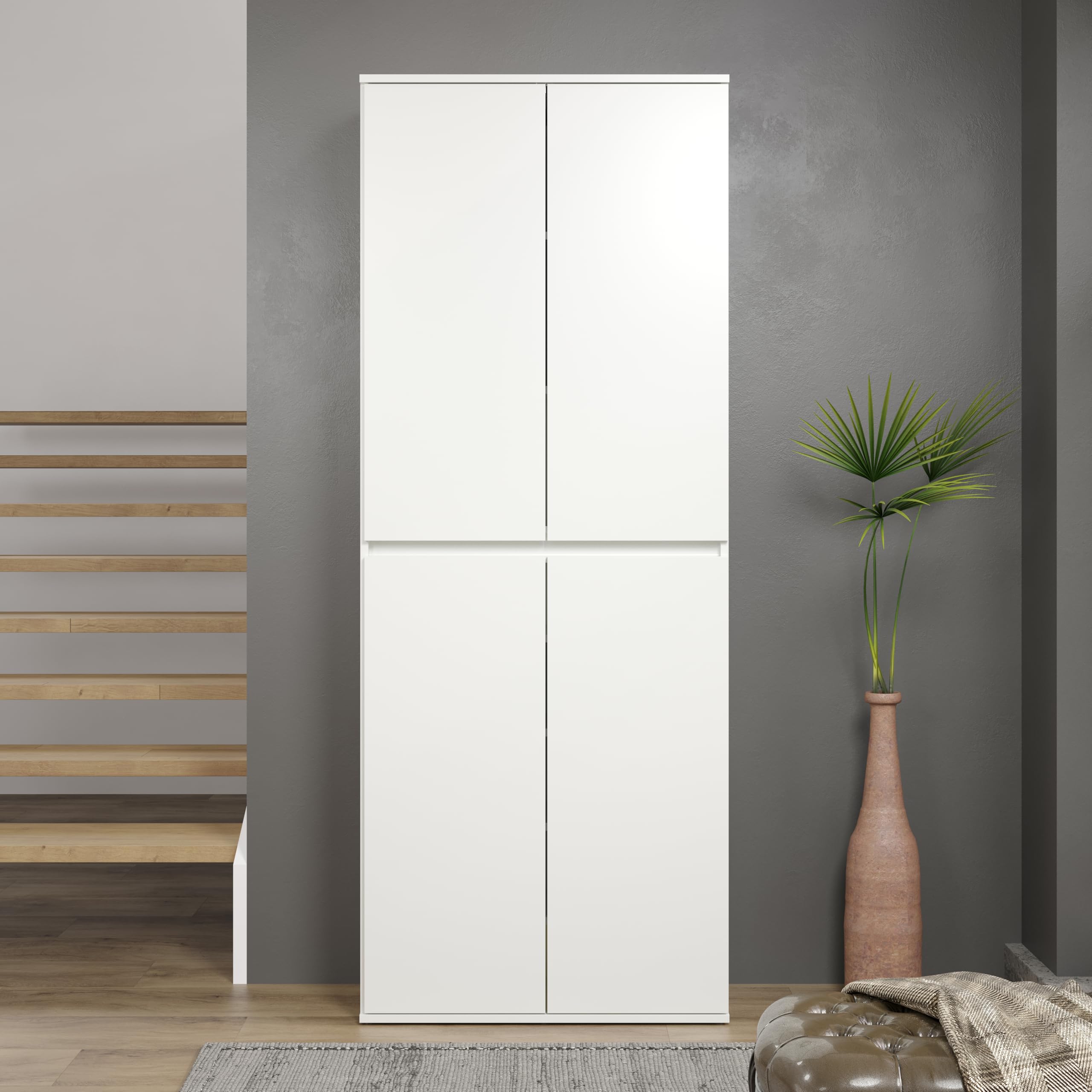 trendteam smart living - Nevada - Mehrzweckschrank - Weiß - Schrank mit 4 Türen, 6 Einlegeböden und 1 Kleiderstange - (BxHxT) 74 x 191 x 34 cm - grifflose Türen