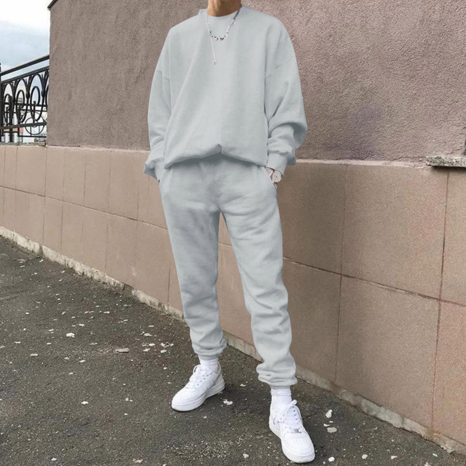 Générique Tuta da uomo Jogging Sport 2 pezzi cotone abbigliamento sportivo felpa con cappuccio pantaloni morbidi leggeri traspiranti casual per il tempo libero e comodo relax A147