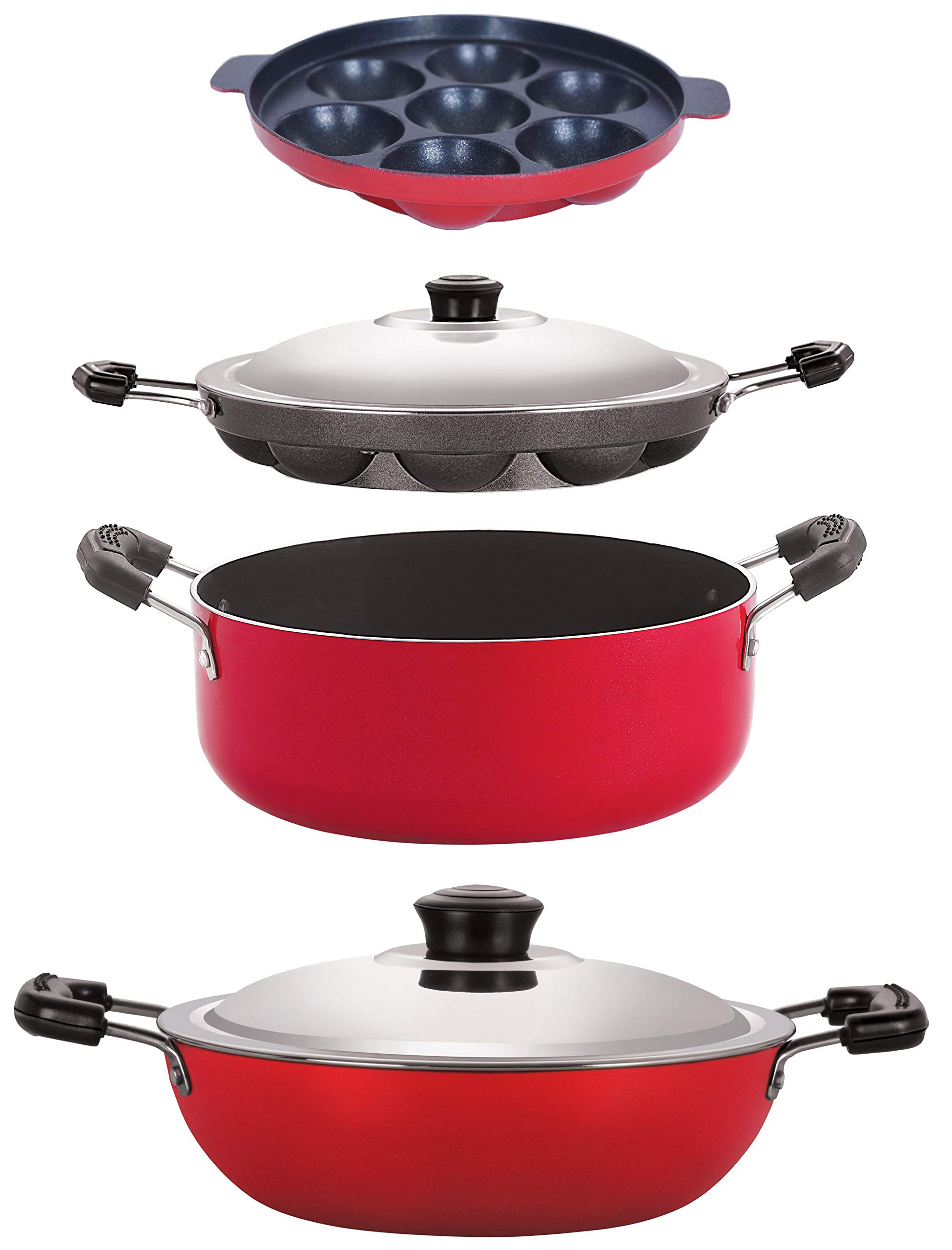 Nirlon Non-Stick Aluminium Heat Resistance Cookware Set with Bakelite Handle, 4 Pieces(DKD(B)_AP7_AP12_CS24)